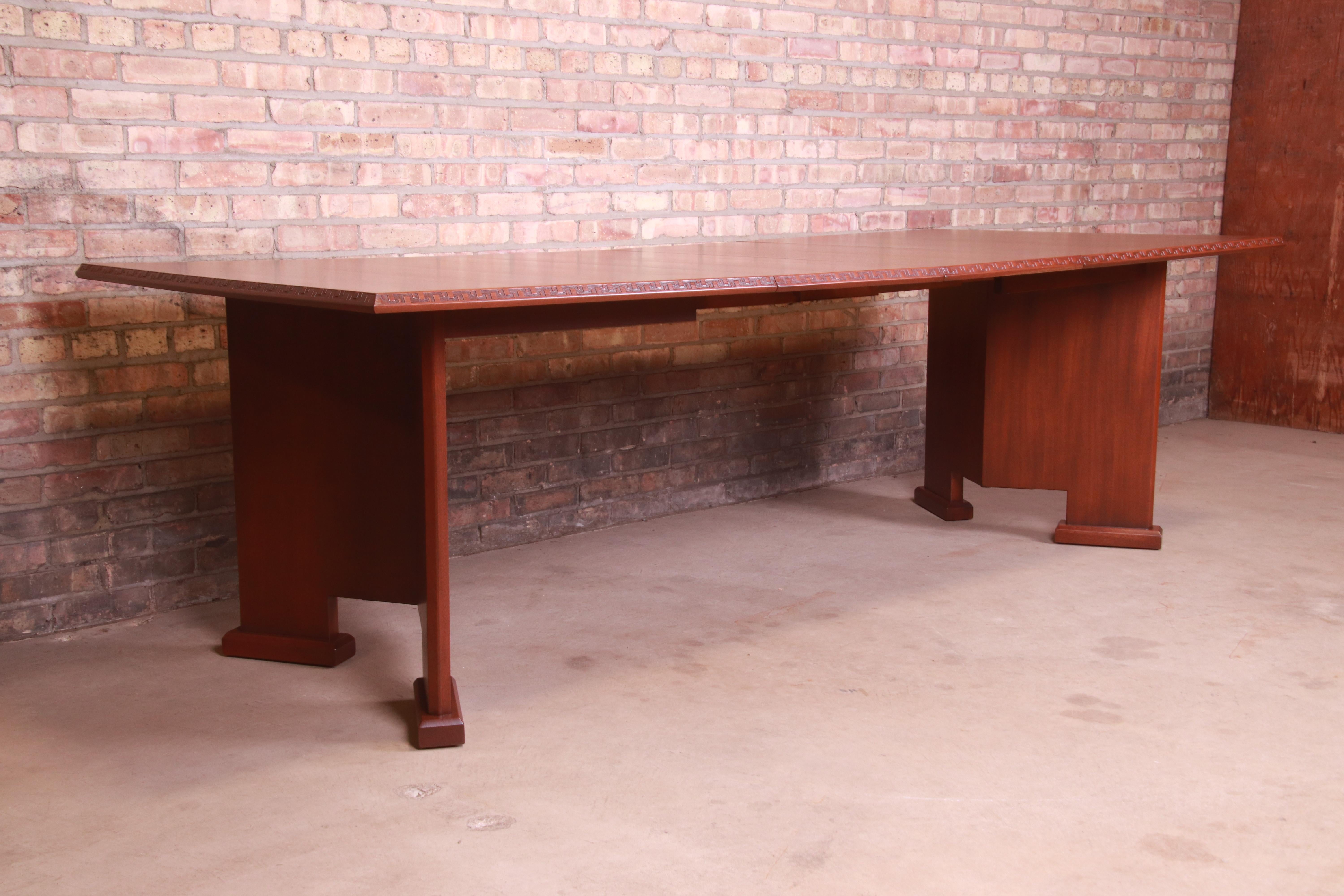 Frank Lloyd Wright Taliesin Mahogany Extension Dining Table, Newly Refinished For Sale 10