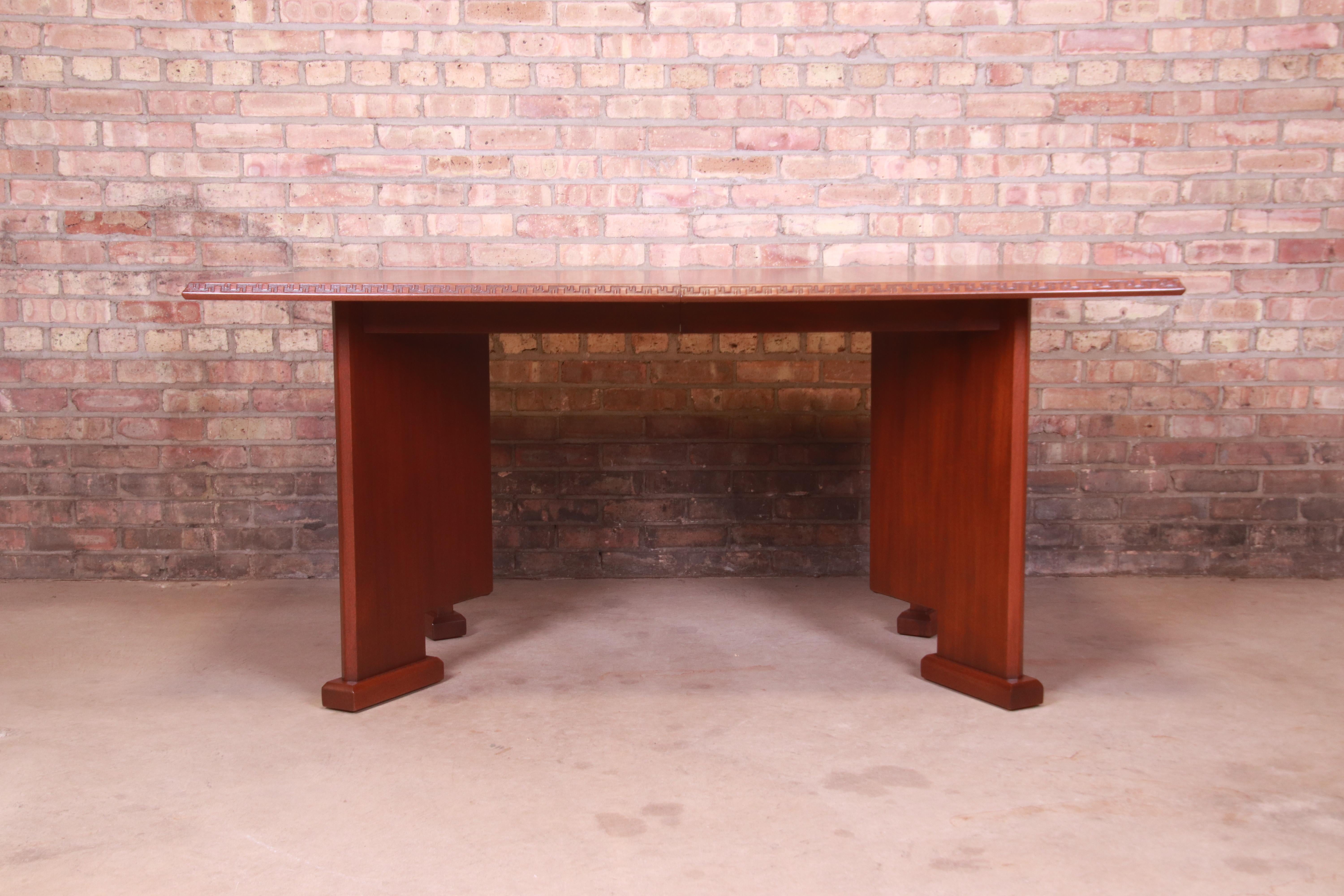 Mid-Century Modern Frank Lloyd Wright Taliesin Mahogany Extension Dining Table, Newly Refinished For Sale