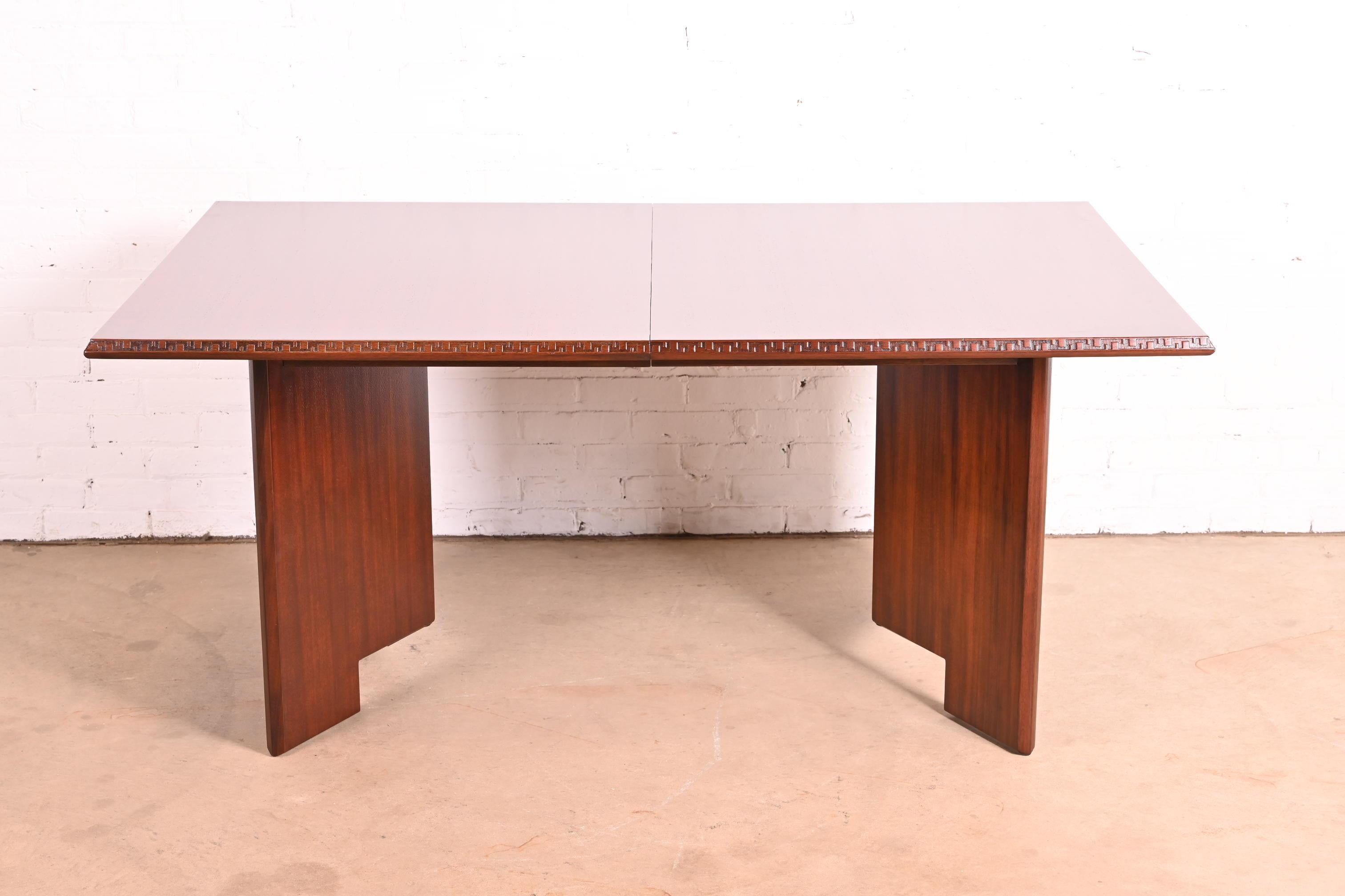 Mid-Century Modern Frank Lloyd Wright Taliesin Mahogany Extension Dining Table, Newly Refinished