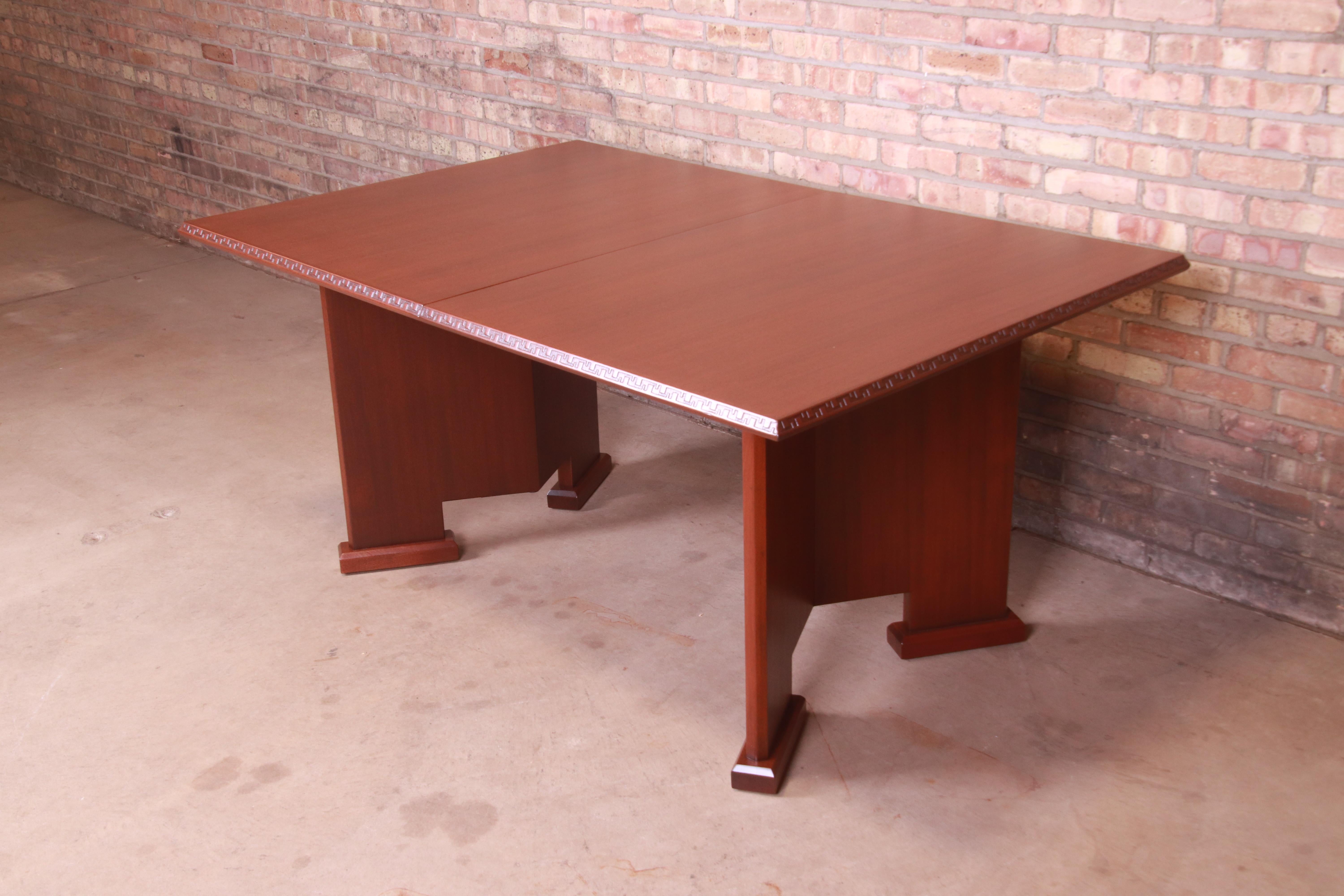 American Frank Lloyd Wright Taliesin Mahogany Extension Dining Table, Newly Refinished For Sale