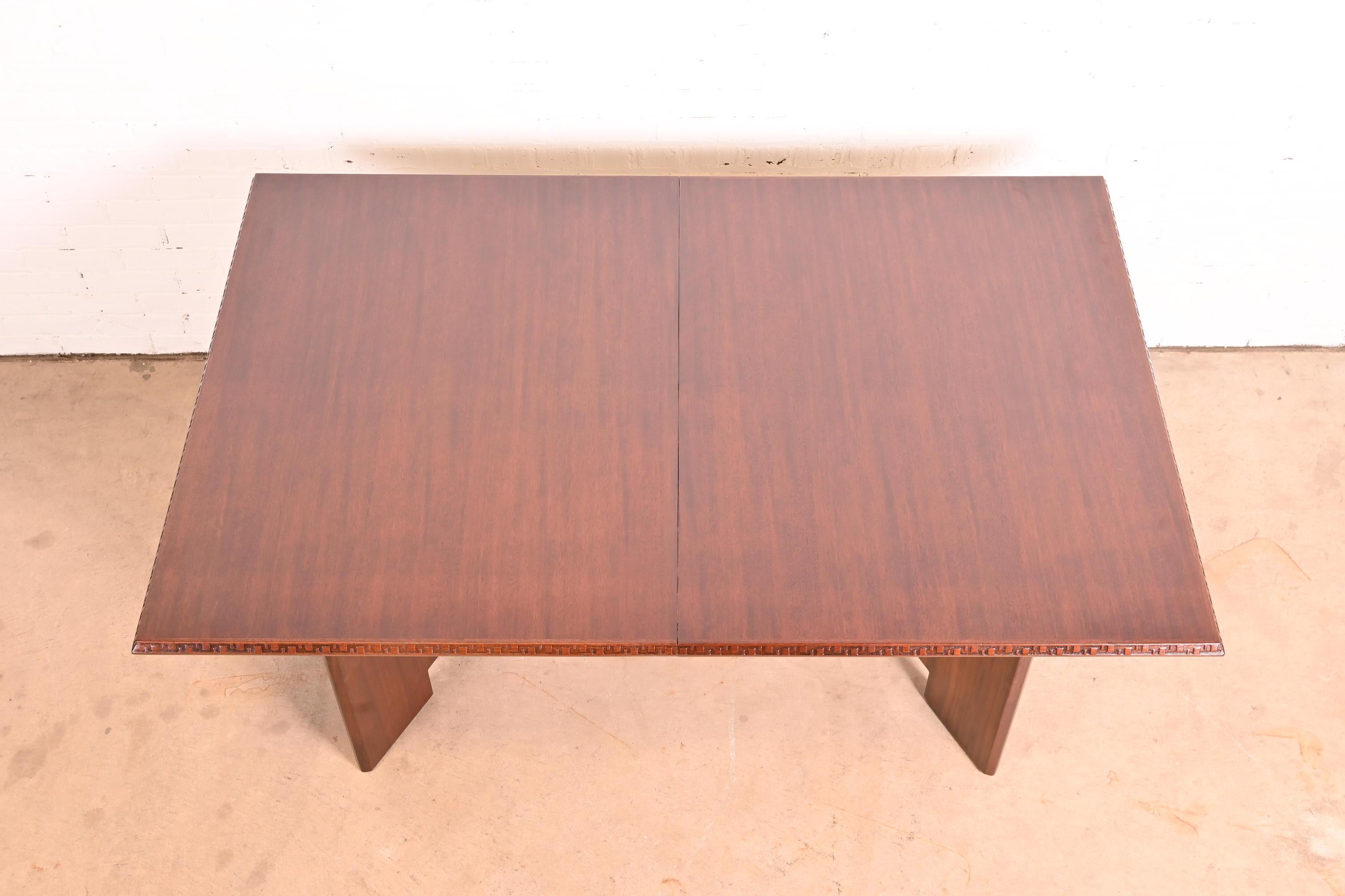 American Frank Lloyd Wright Taliesin Mahogany Extension Dining Table, Newly Refinished