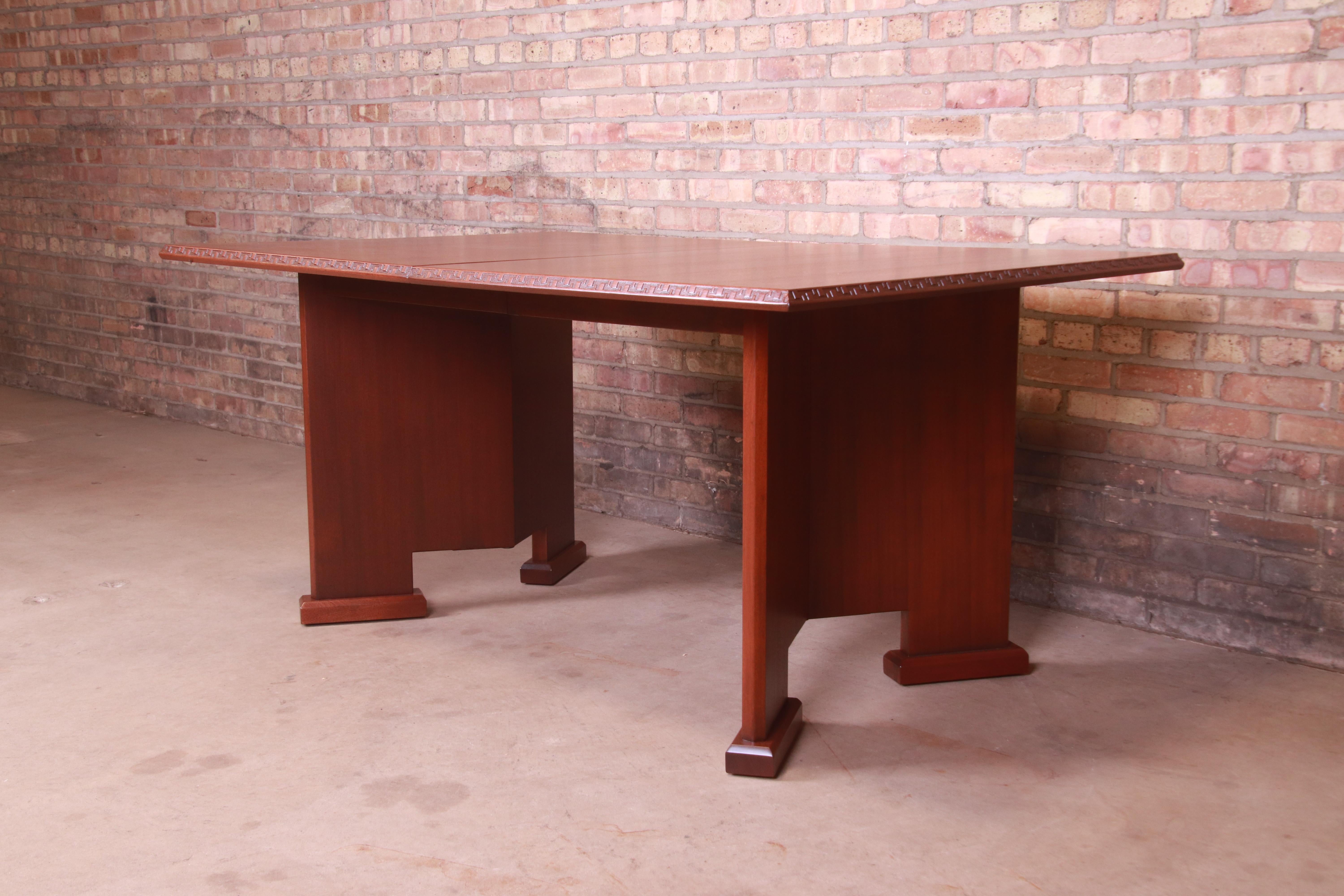 Frank Lloyd Wright Taliesin Mahogany Extension Dining Table, Newly Refinished In Good Condition For Sale In South Bend, IN