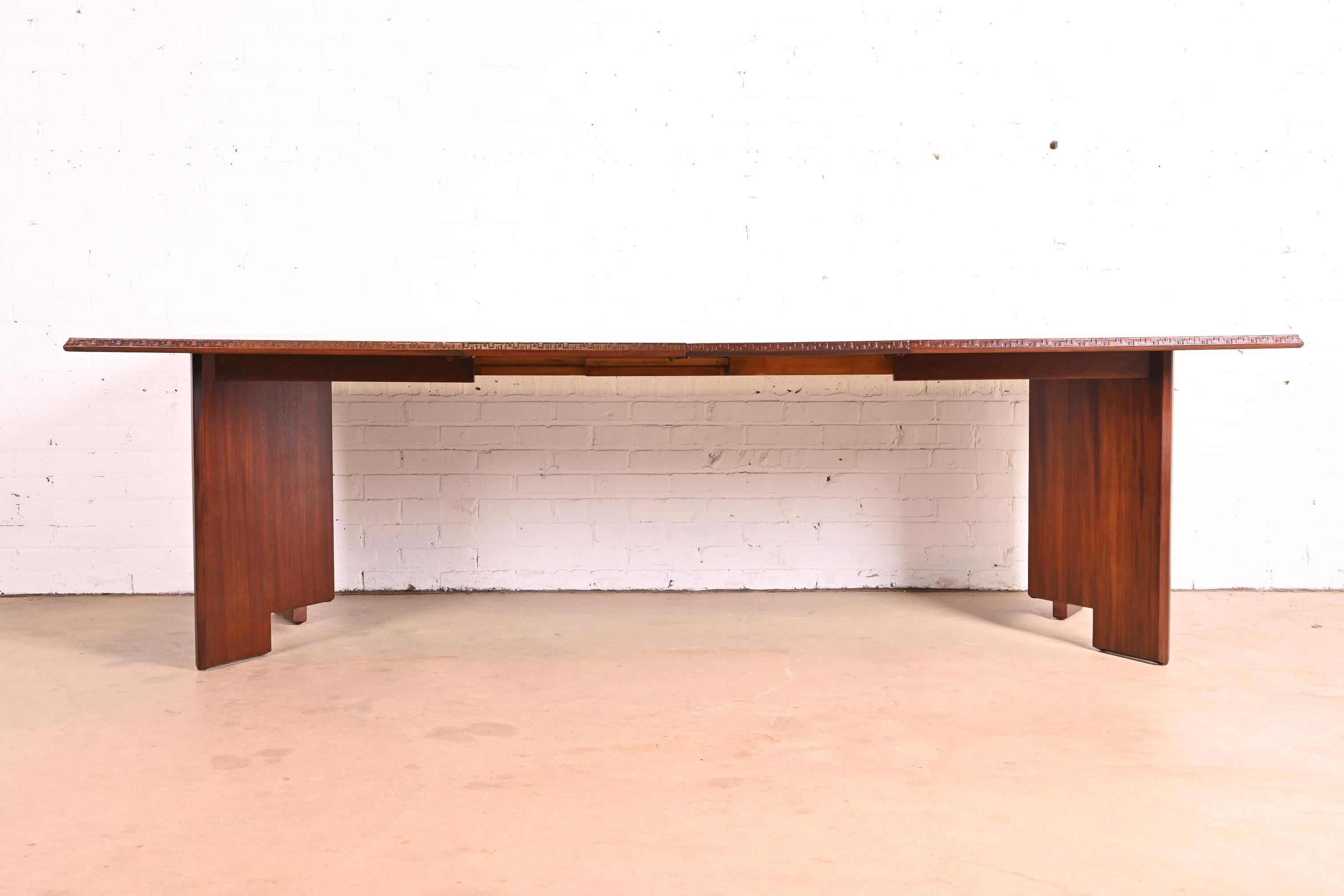 Frank Lloyd Wright Taliesin Mahogany Extension Dining Table, Newly Refinished 3