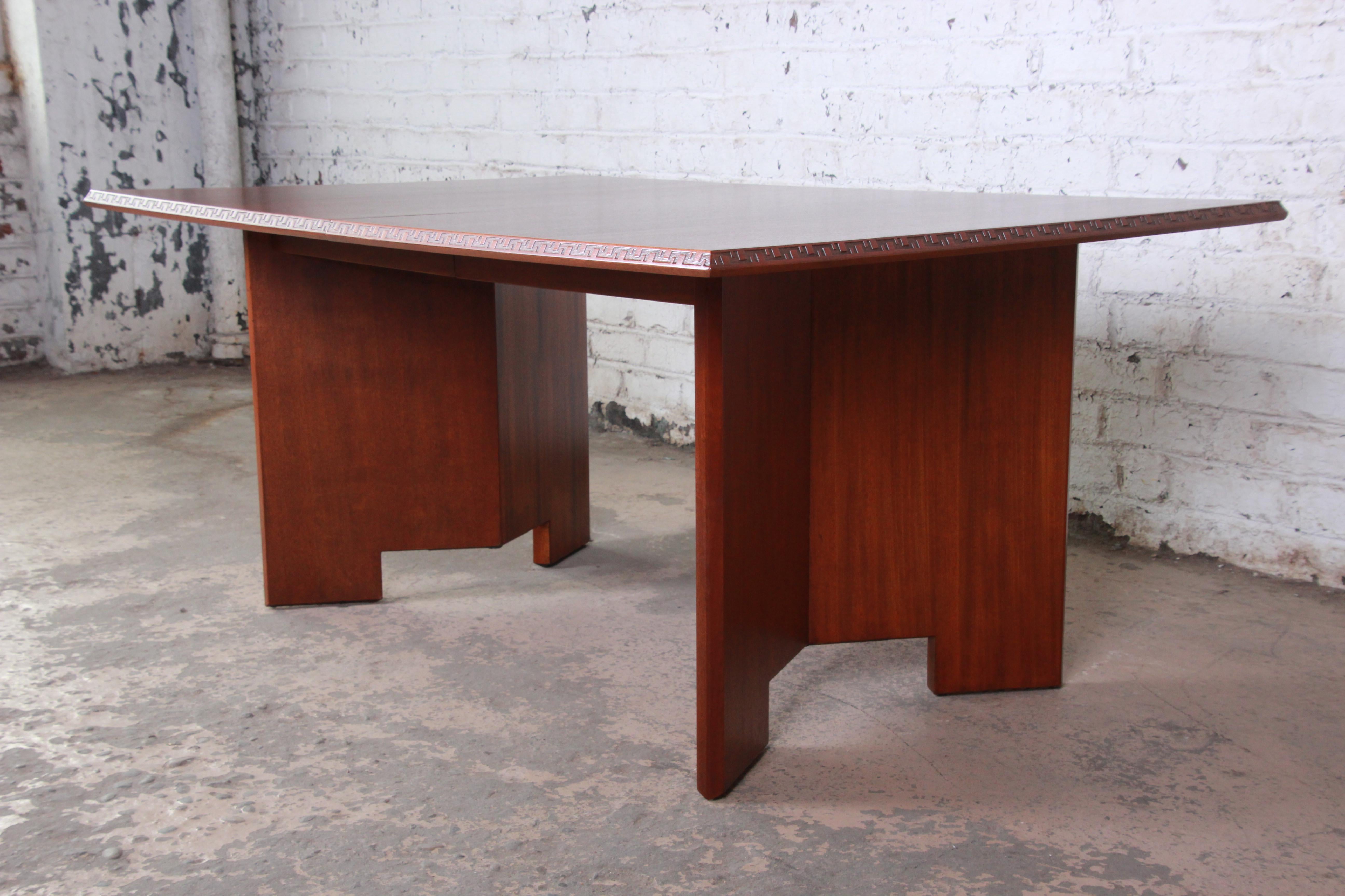 Arts and Crafts Frank Lloyd Wright Taliesin Mahogany Extension Dining Table, Newly Restored