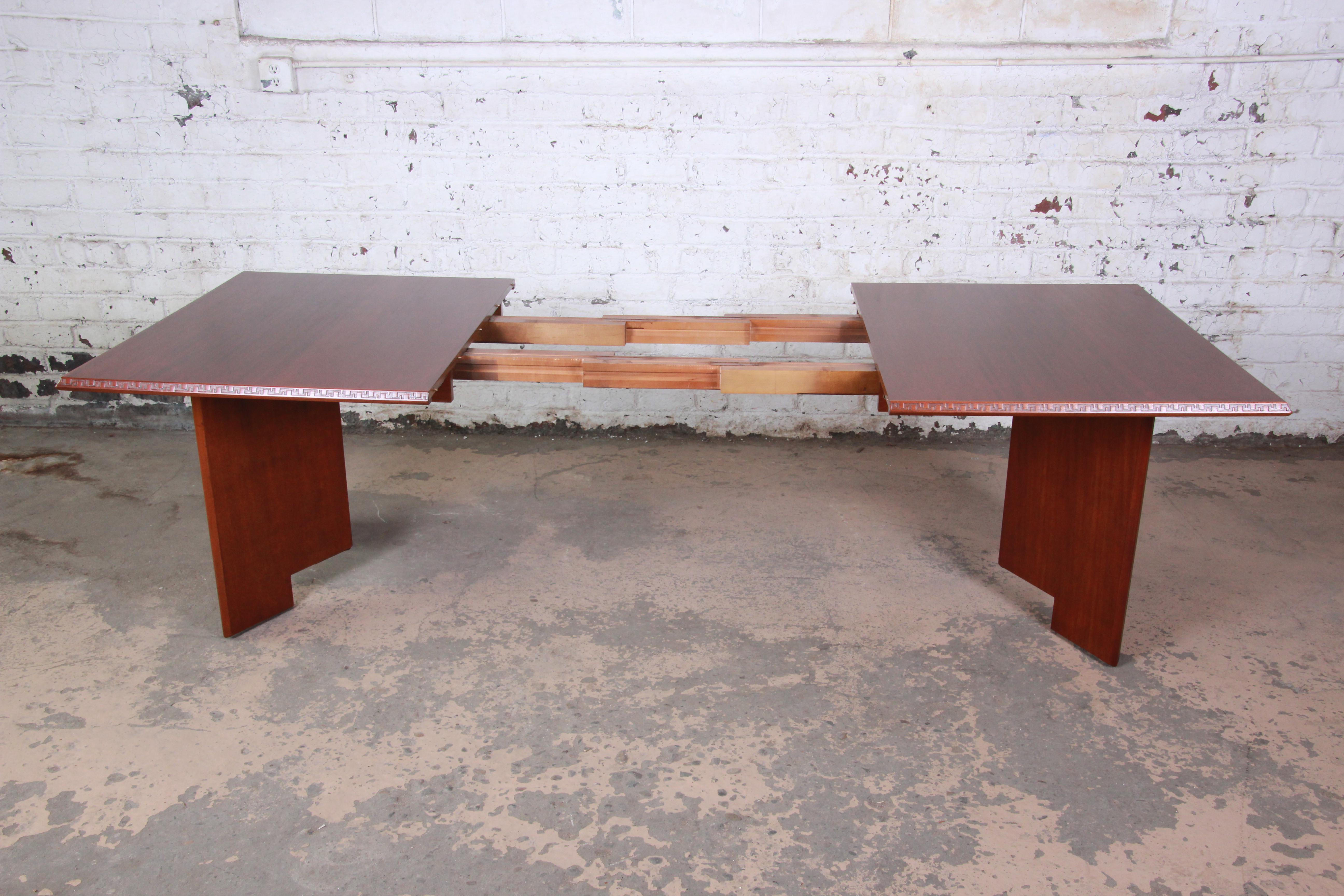 Frank Lloyd Wright Taliesin Mahogany Extension Dining Table, Newly Restored In Good Condition In South Bend, IN