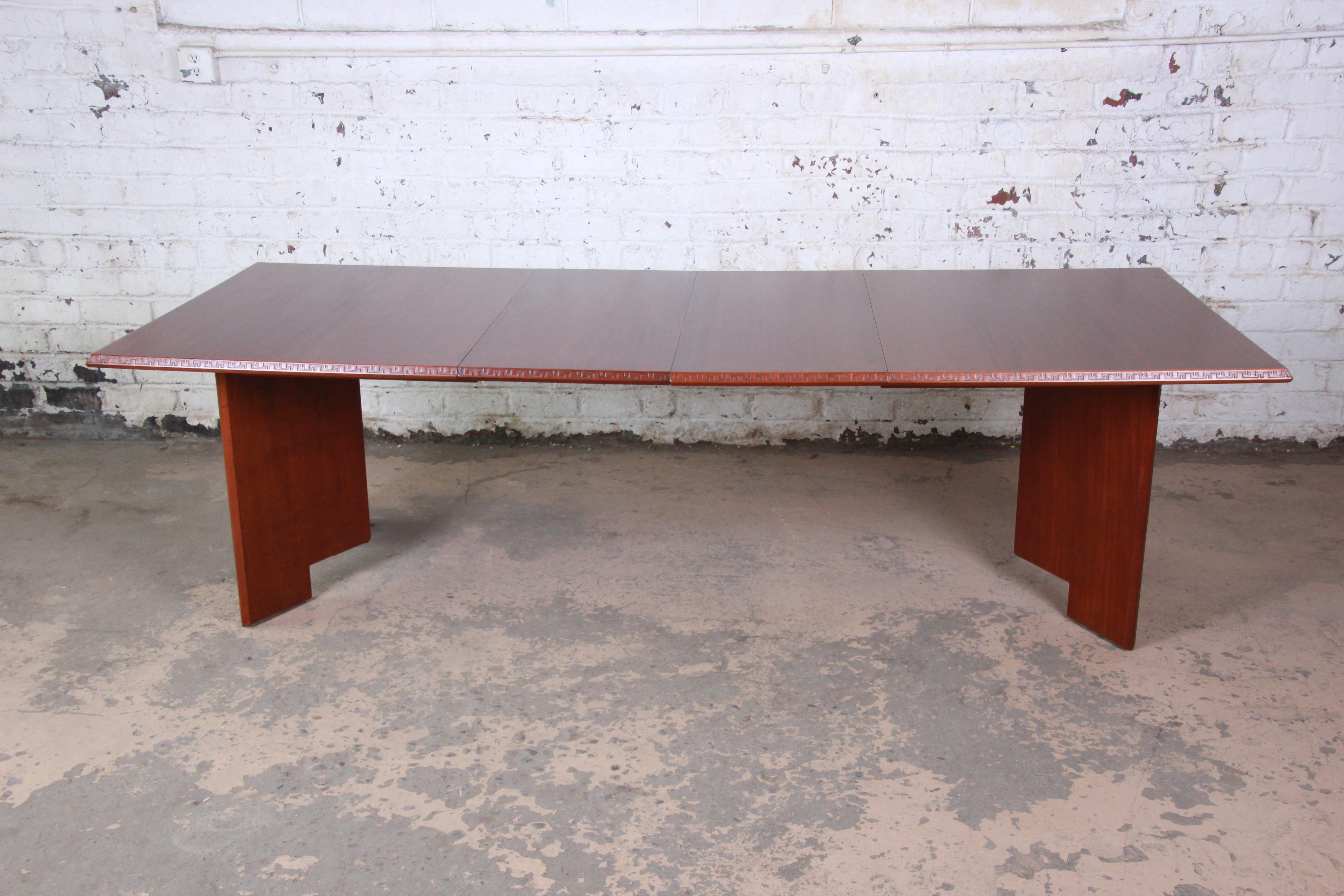 Mid-20th Century Frank Lloyd Wright Taliesin Mahogany Extension Dining Table, Newly Restored