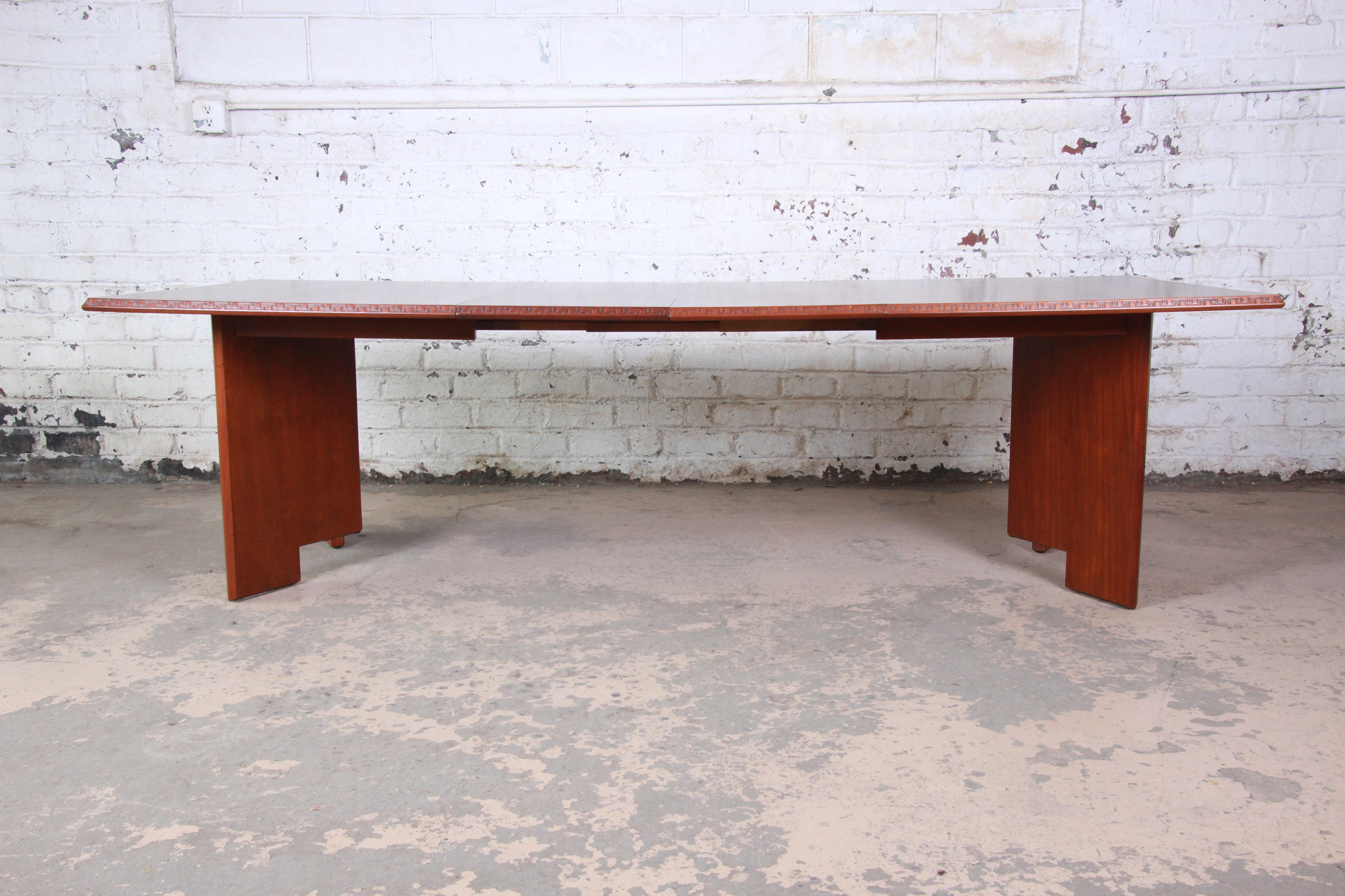 Frank Lloyd Wright Taliesin Mahogany Extension Dining Table, Newly Restored 1