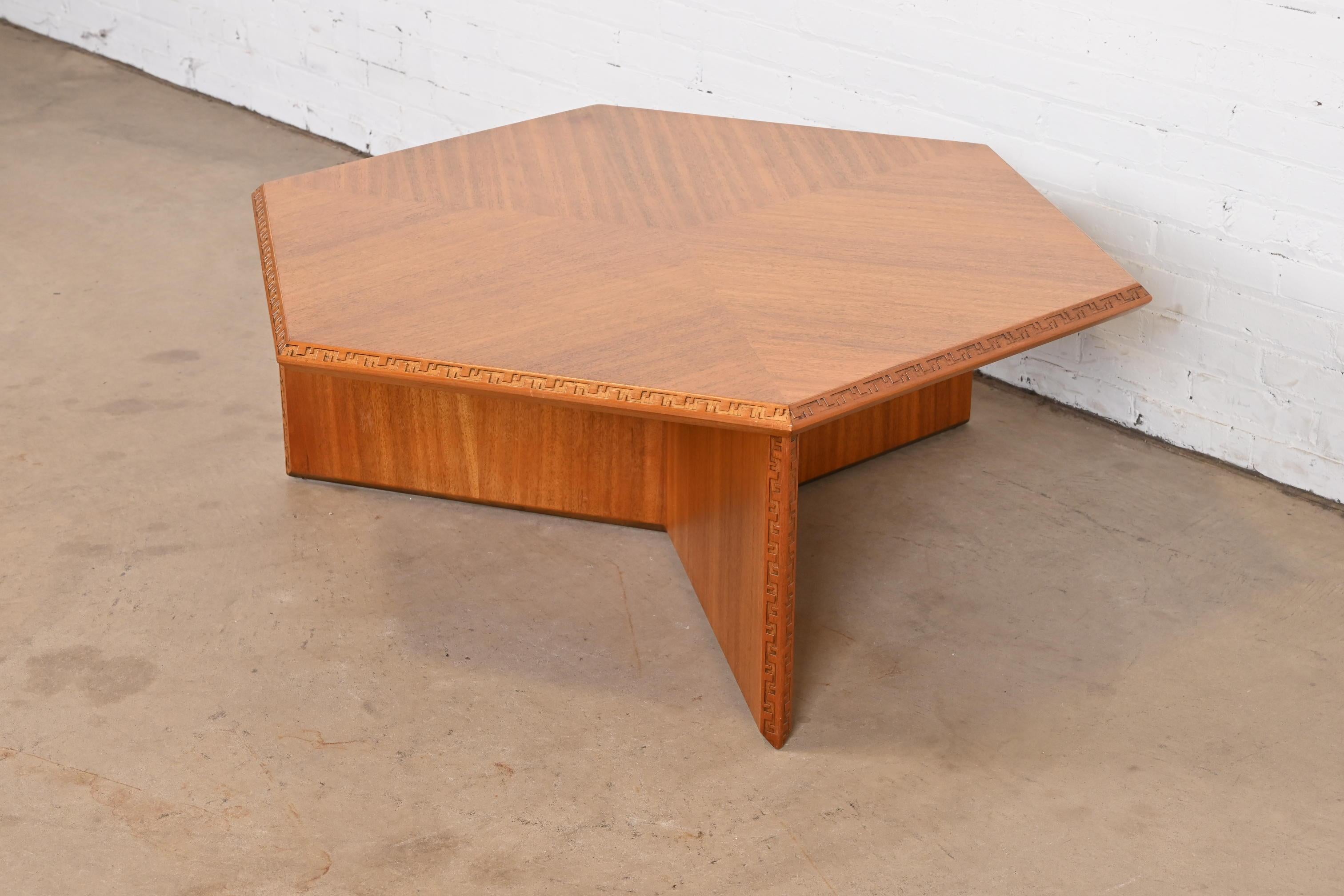 Mid-Century Modern Frank Lloyd Wright Taliesin Mahogany Hexagonal Coffee Table, 1955