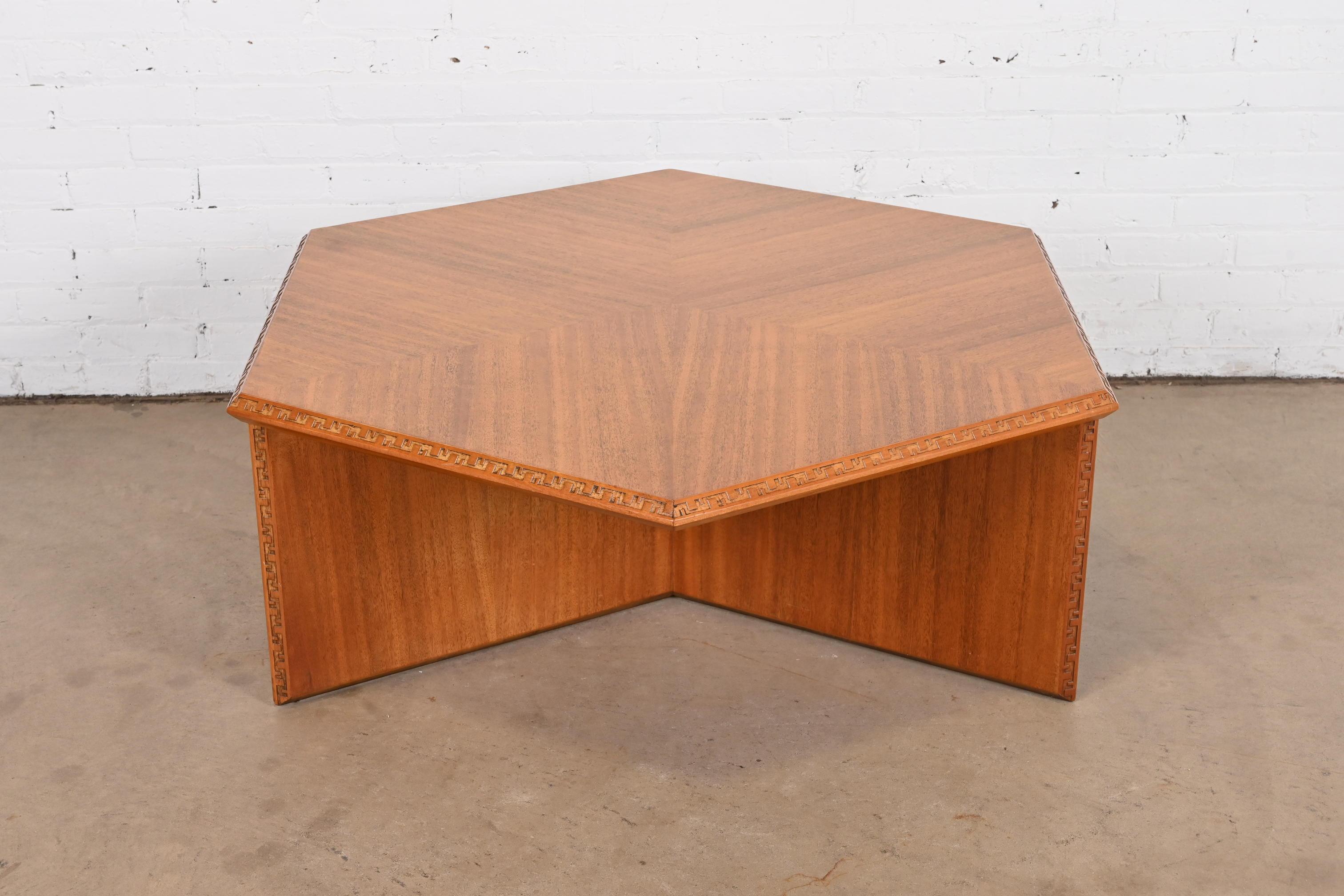 Frank Lloyd Wright Taliesin Mahogany Hexagonal Coffee Table, 1955 In Good Condition In South Bend, IN