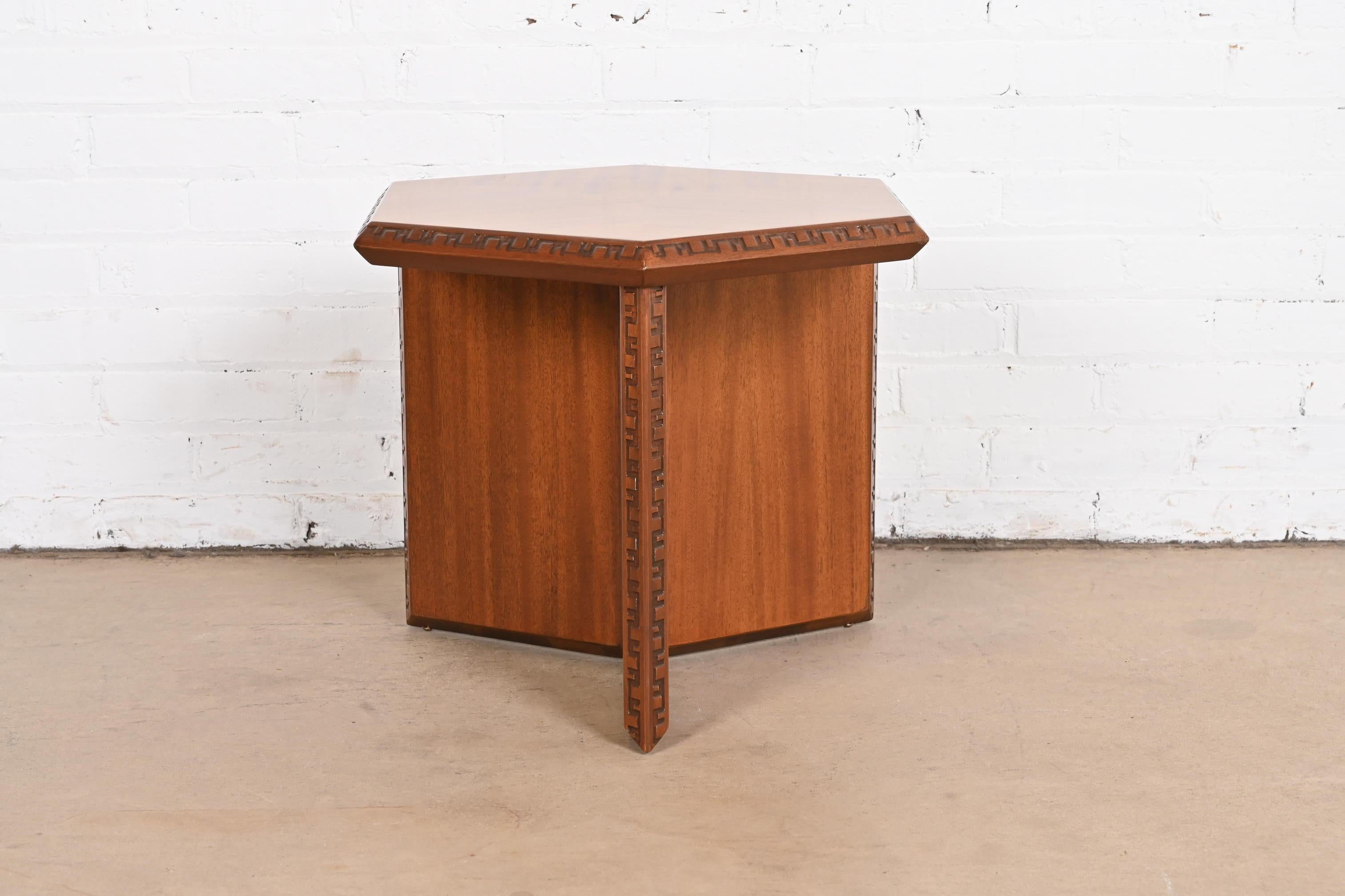 Frank Lloyd Wright Taliesin Mahogany Hexagonal Side Table 3