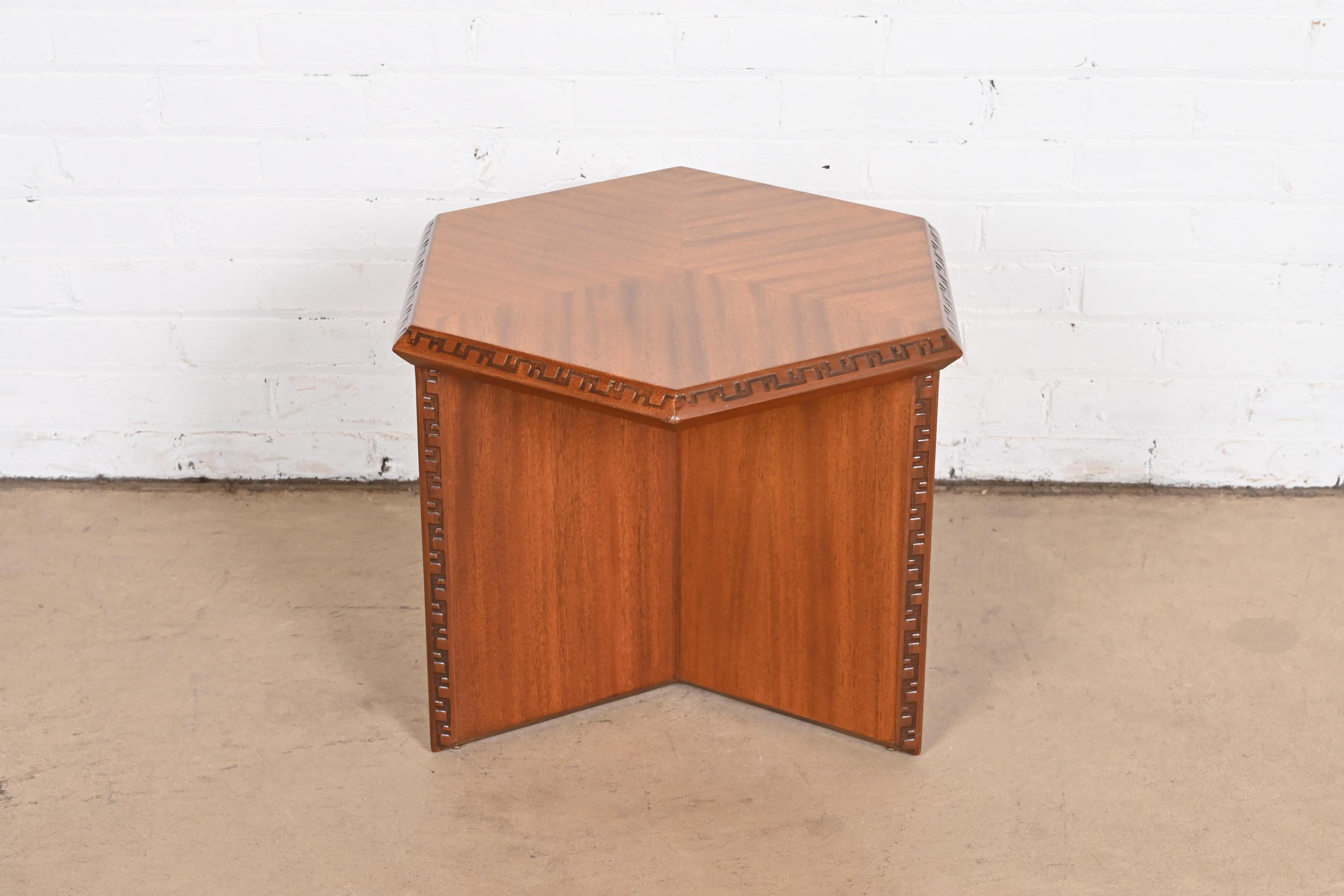 Frank Lloyd Wright Taliesin Mahogany Hexagonal Side Table 9