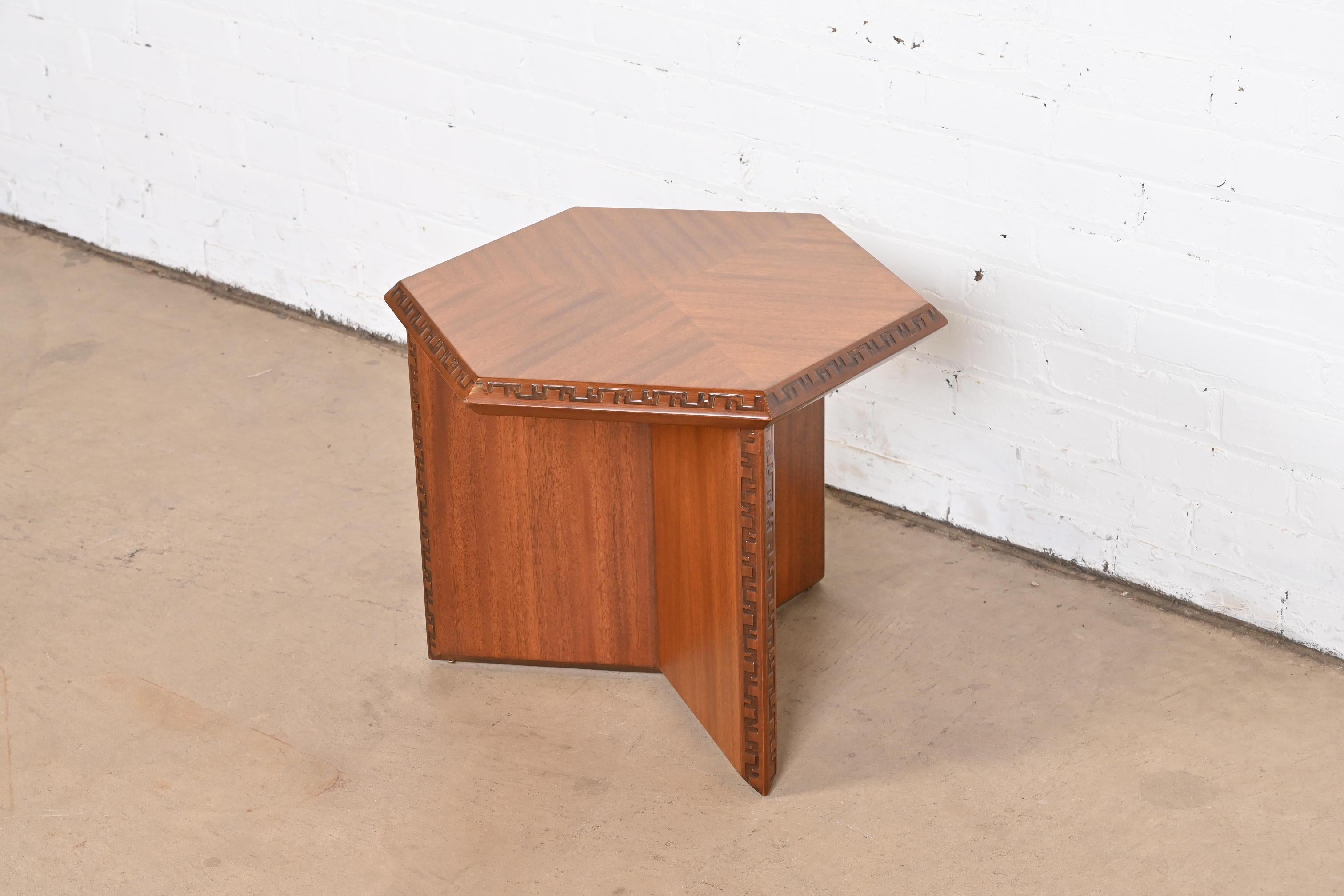 Mid-Century Modern Frank Lloyd Wright Taliesin Mahogany Hexagonal Side Table