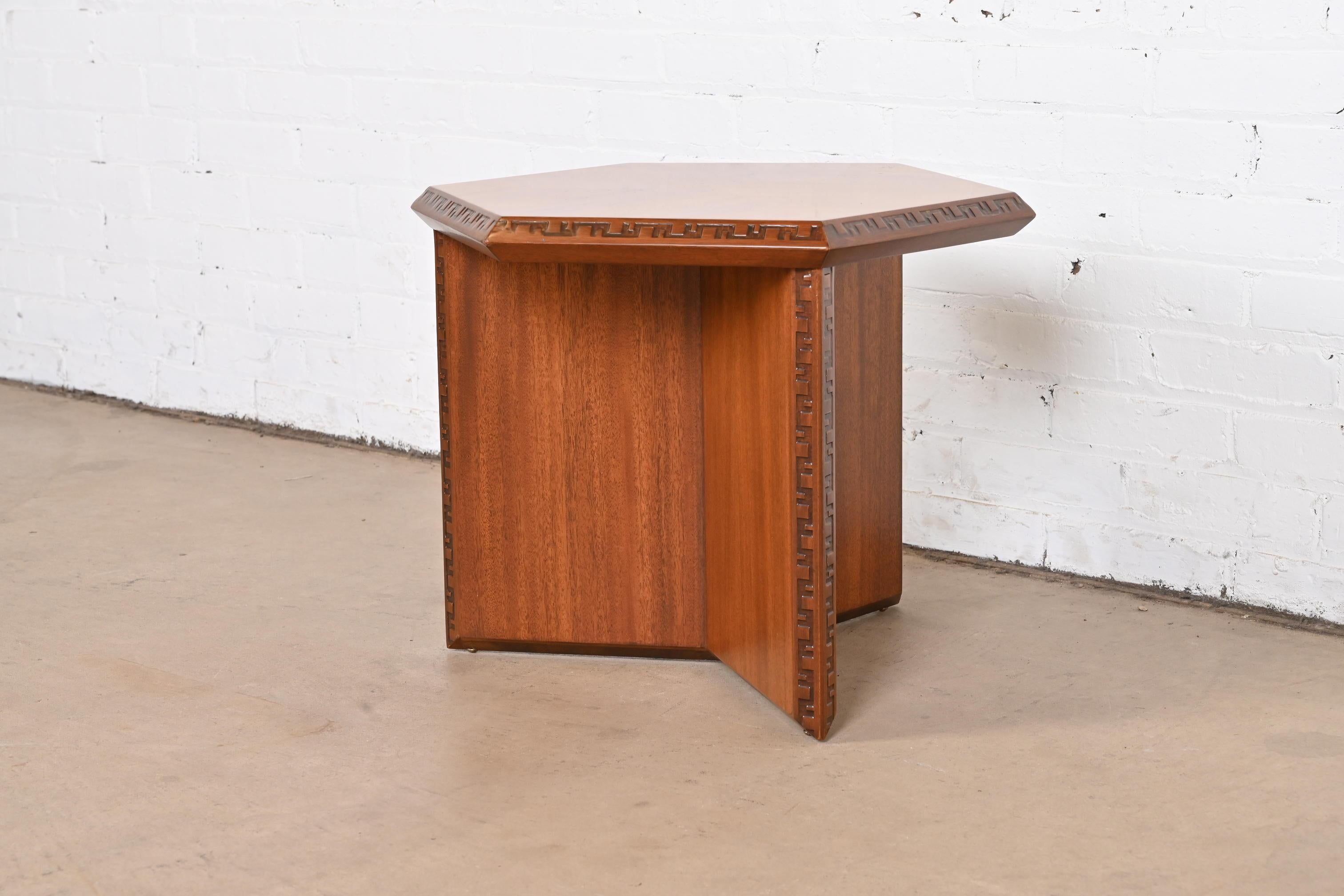 American Frank Lloyd Wright Taliesin Mahogany Hexagonal Side Table