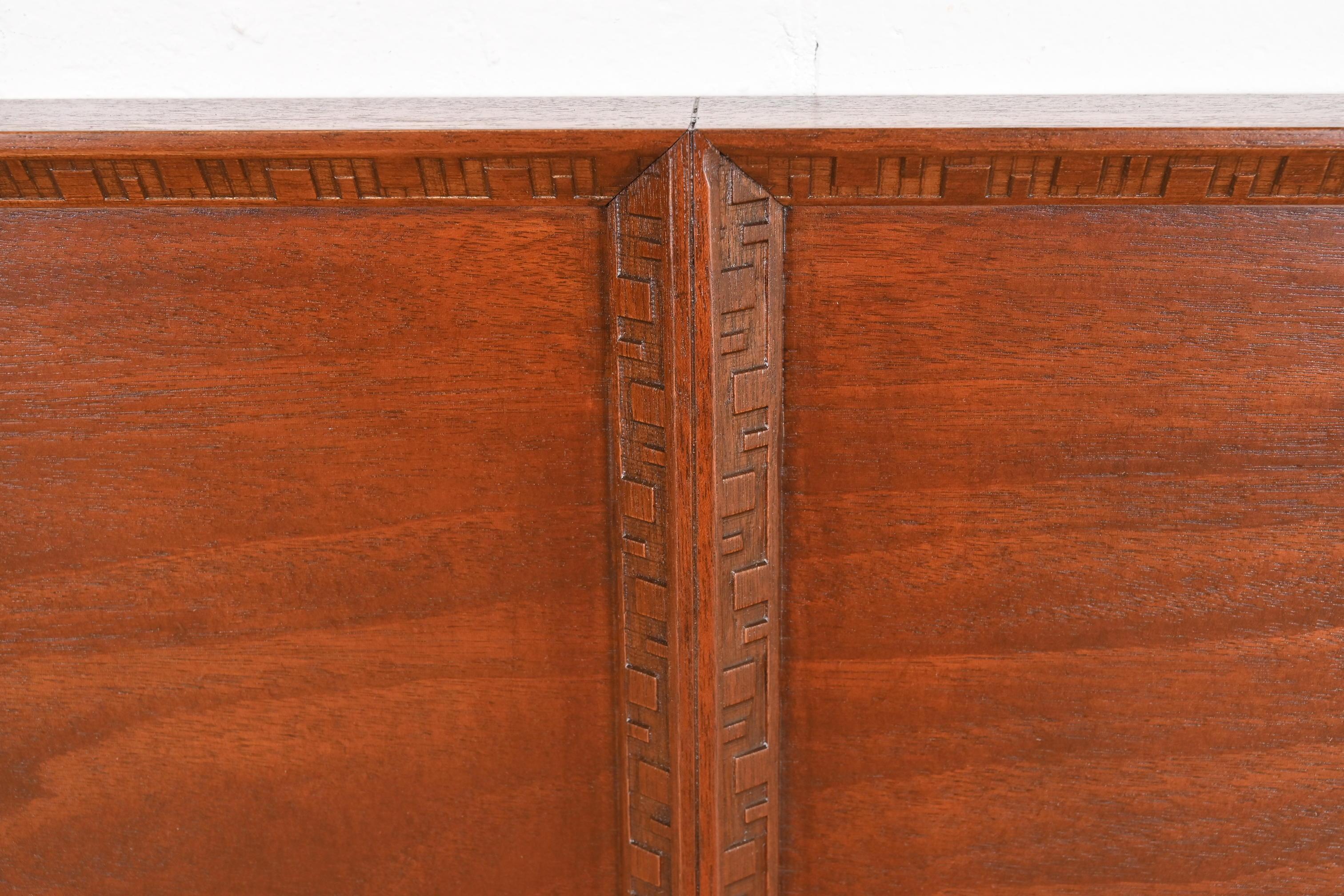 Frank Lloyd Wright Taliesin Mahogany King Size Headboard, Newly Refinished For Sale 2