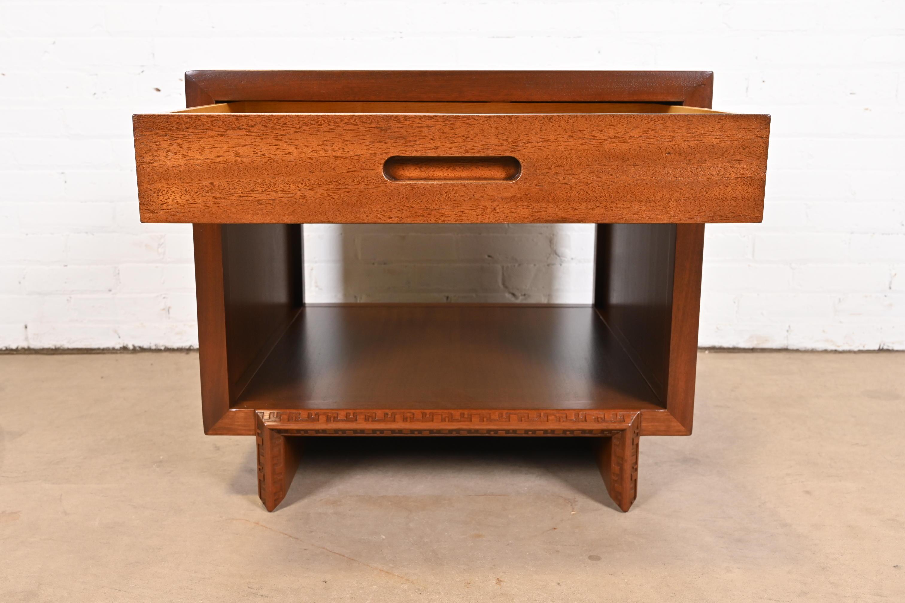 Frank Lloyd Wright Taliesin Mahogany Nightstand or Side Table, Newly Restored 4