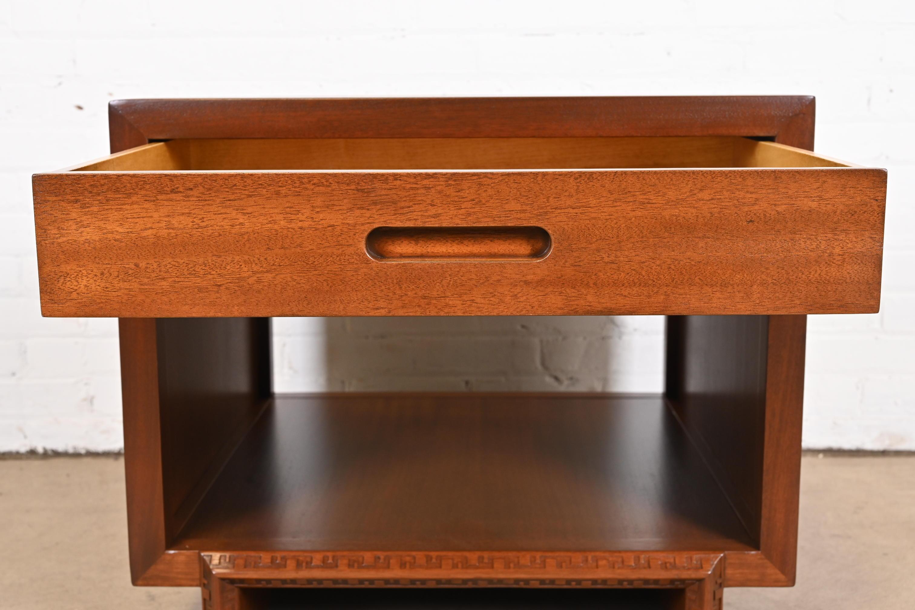 Frank Lloyd Wright Taliesin Mahogany Nightstand or Side Table, Newly Restored 5