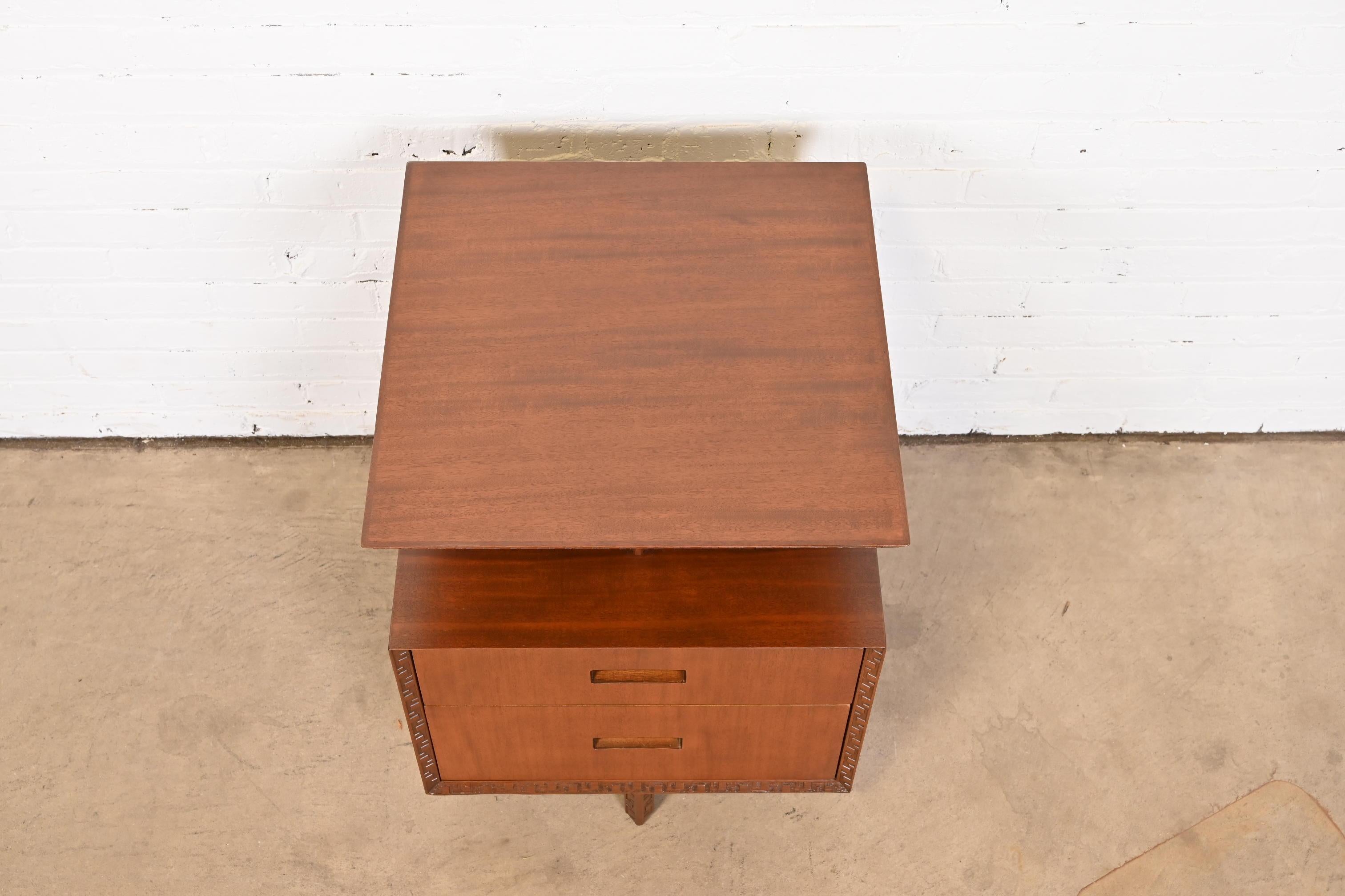Frank Lloyd Wright Taliesin Mahogany Nightstand or Side Table, Newly Restored 9