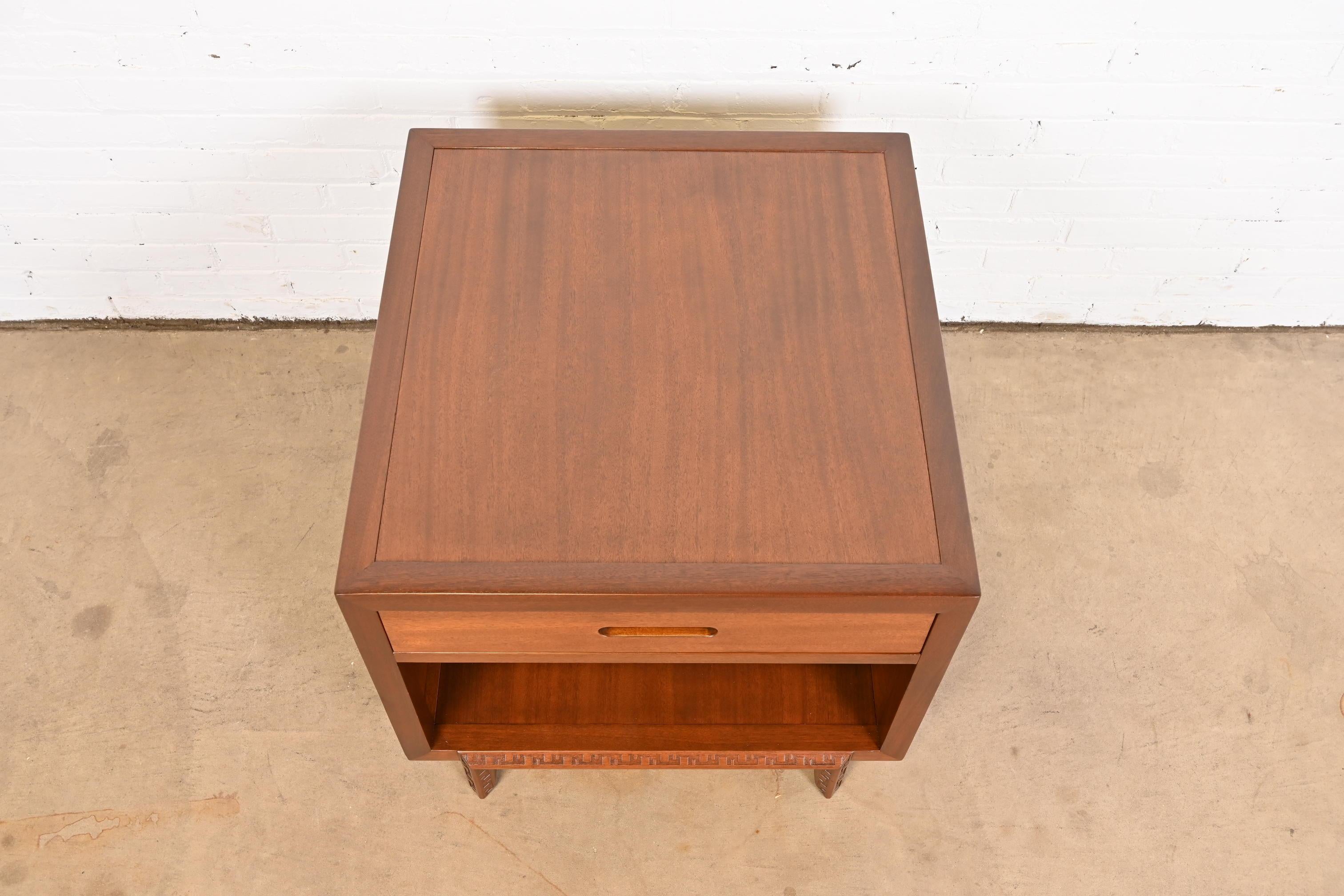 Frank Lloyd Wright Taliesin Mahogany Nightstand or Side Table, Newly Restored 10