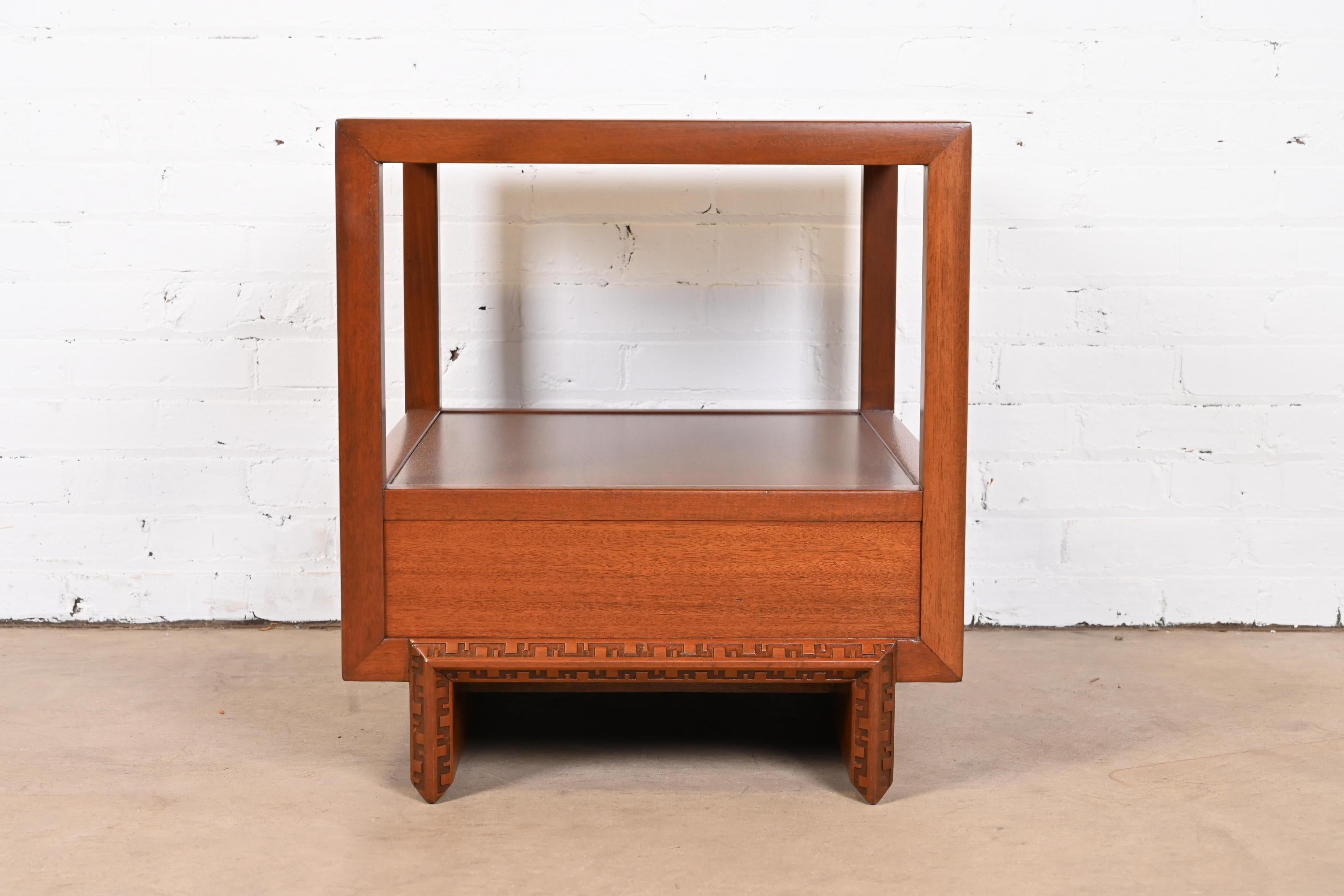Frank Lloyd Wright Taliesin Mahogany Nightstand or Side Table, Newly Restored 10