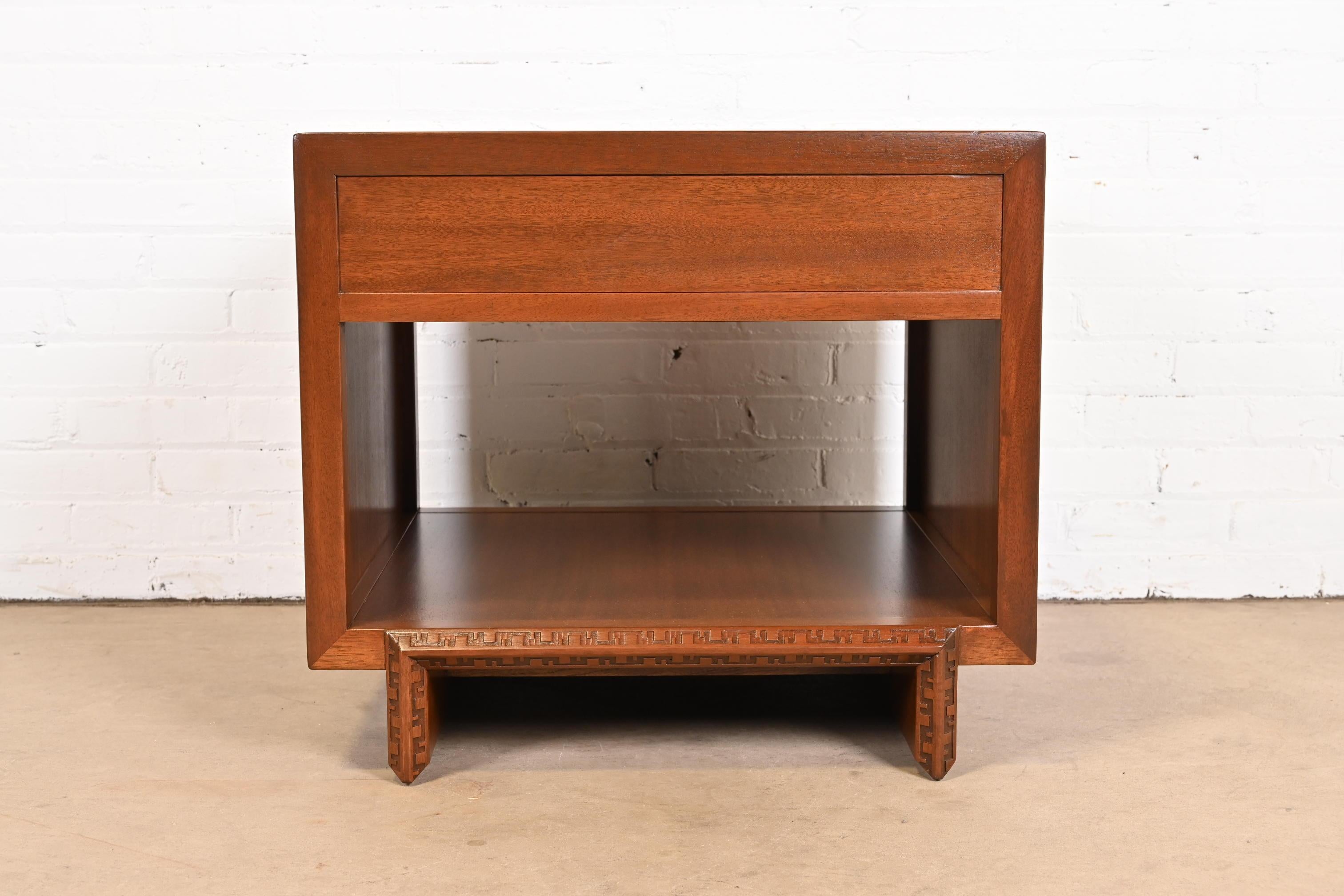 Frank Lloyd Wright Taliesin Mahogany Nightstand or Side Table, Newly Restored 13