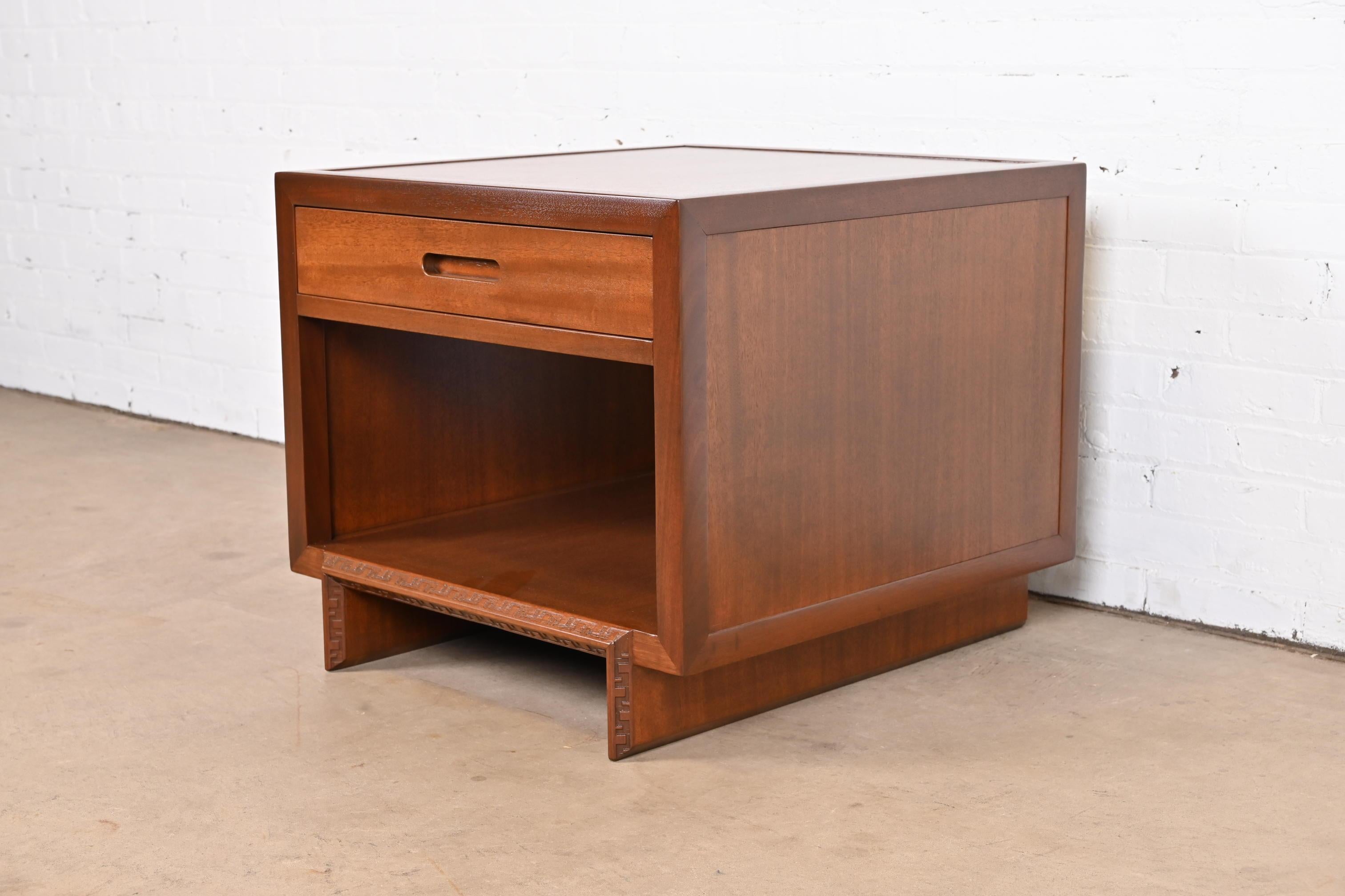 American Frank Lloyd Wright Taliesin Mahogany Nightstand or Side Table, Newly Restored