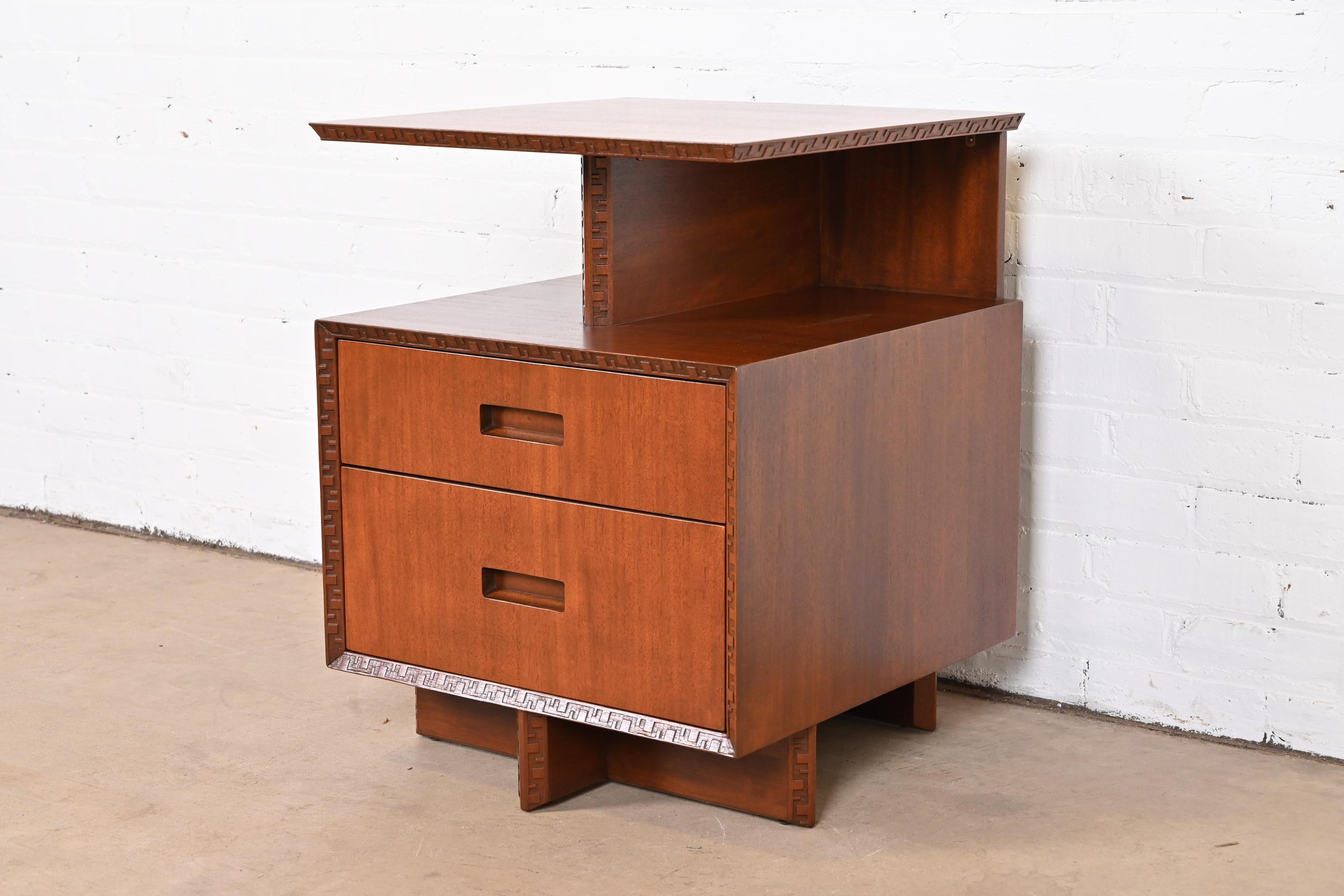 Frank Lloyd Wright Taliesin Mahogany Nightstand or Side Table, Newly Restored In Good Condition In South Bend, IN