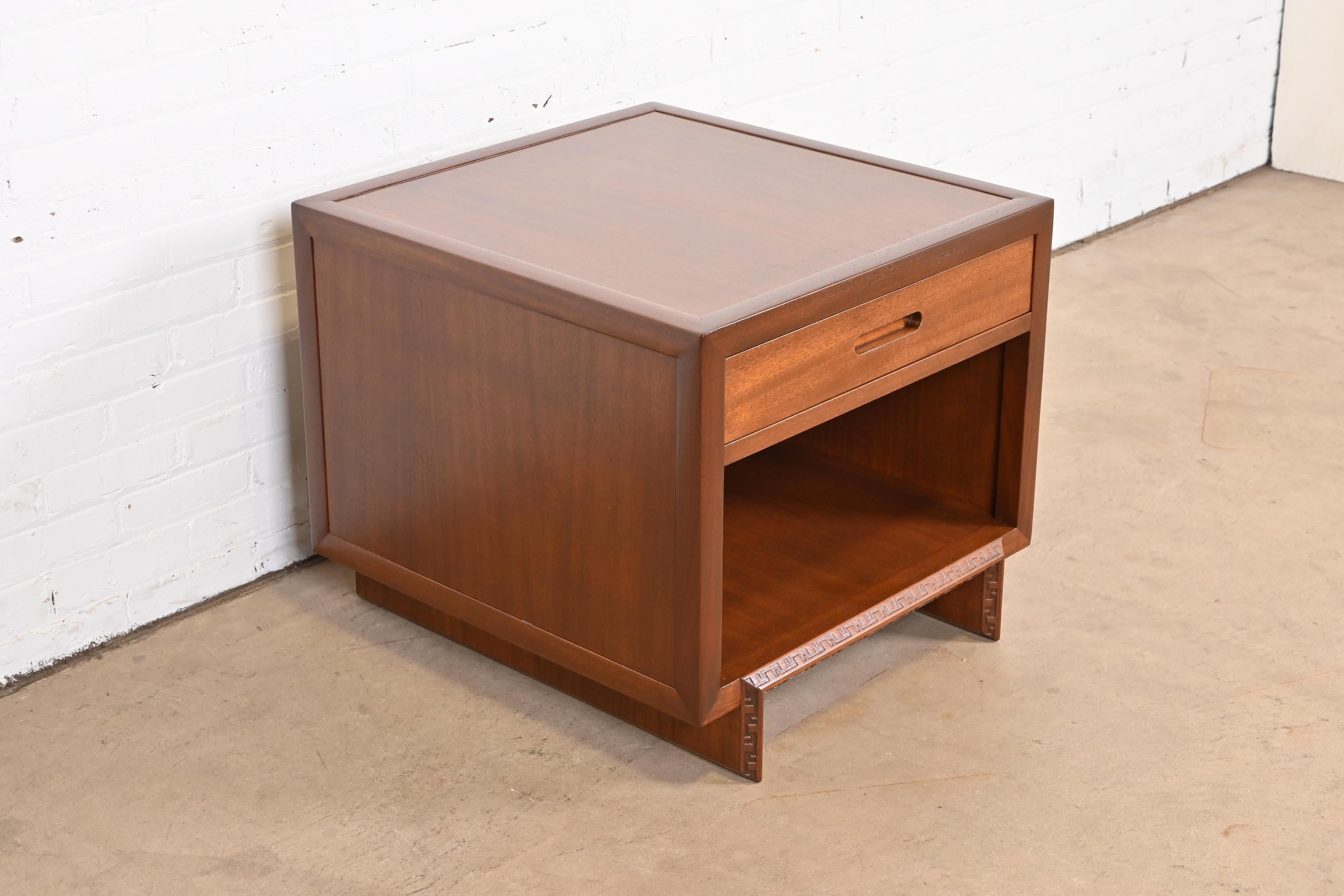 Mid-20th Century Frank Lloyd Wright Taliesin Mahogany Nightstand or Side Table, Newly Restored