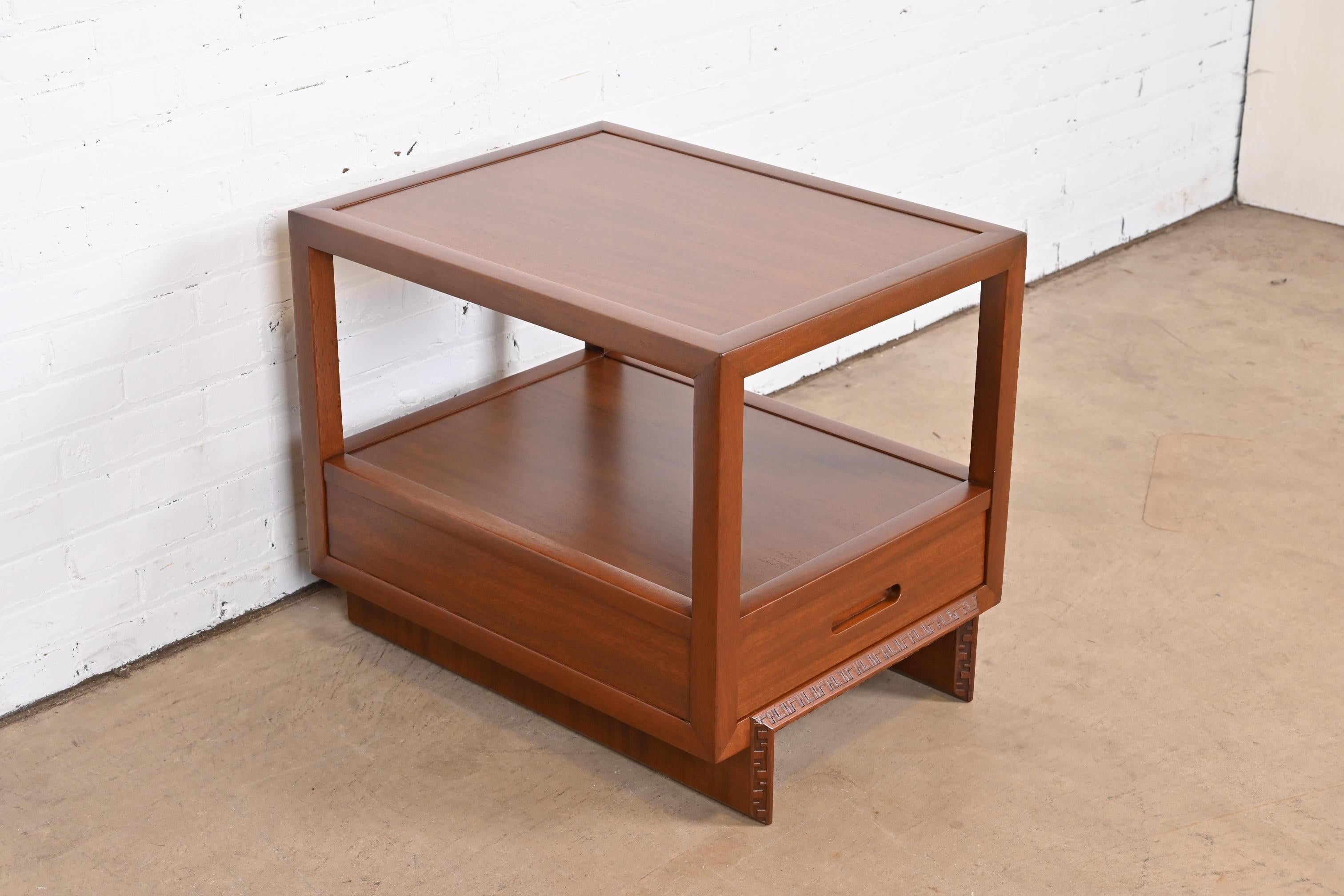 Mid-20th Century Frank Lloyd Wright Taliesin Mahogany Nightstand or Side Table, Newly Restored