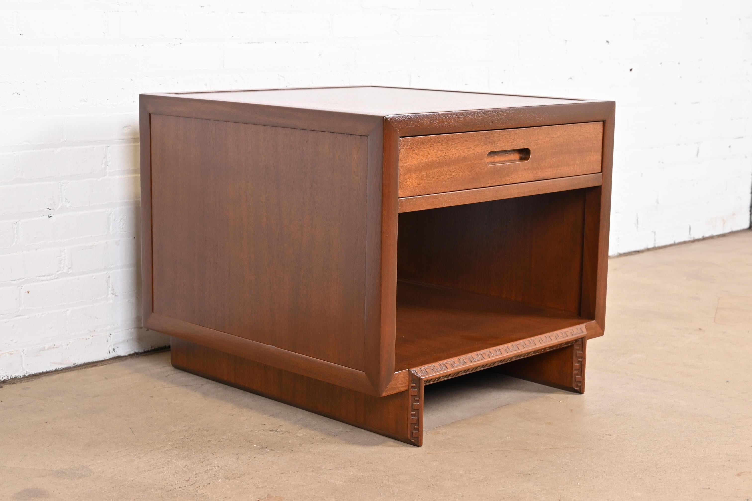 Frank Lloyd Wright Taliesin Mahogany Nightstand or Side Table, Newly Restored 1