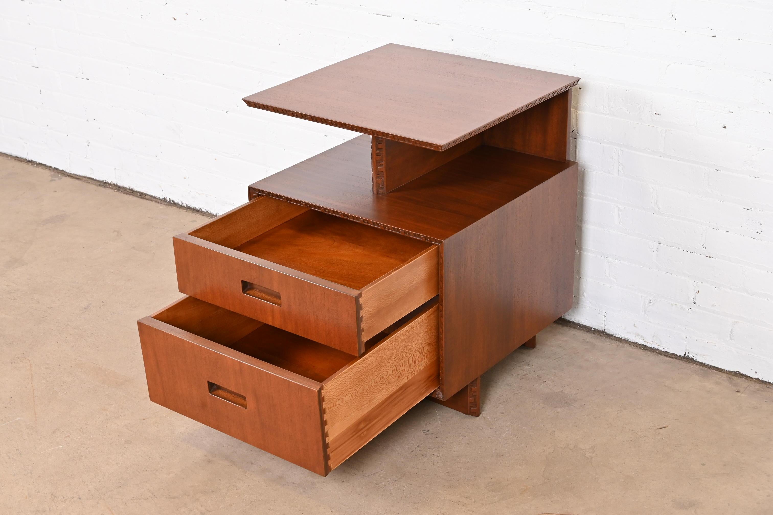 Frank Lloyd Wright Taliesin Mahogany Nightstand or Side Table, Newly Restored 2