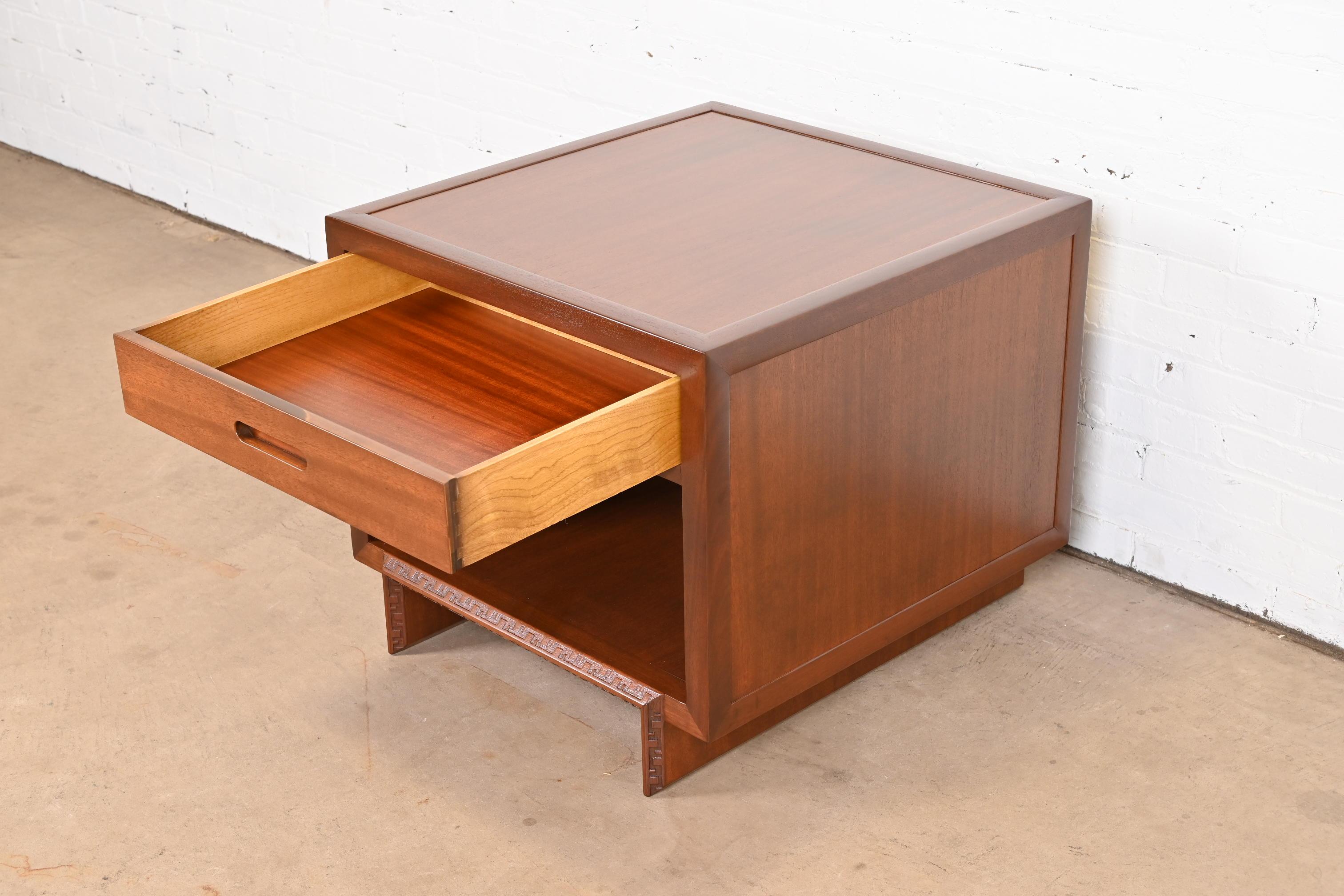 Frank Lloyd Wright Taliesin Mahogany Nightstand or Side Table, Newly Restored 2