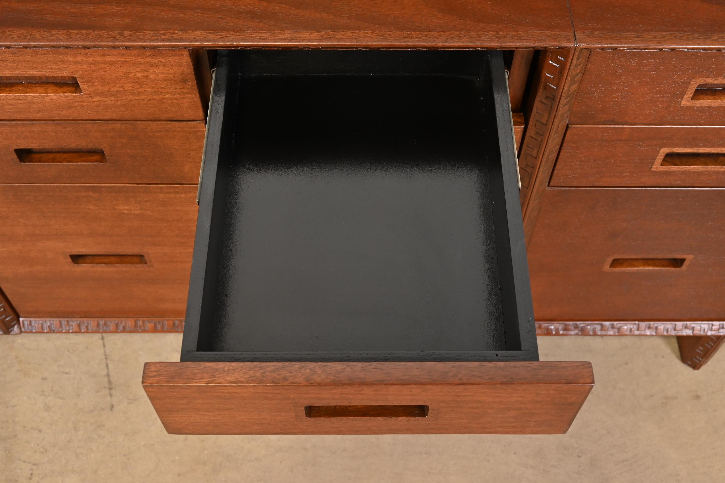 Frank Lloyd Wright Taliesin Mahogany Sideboard Credenza, Newly Restored For Sale 8