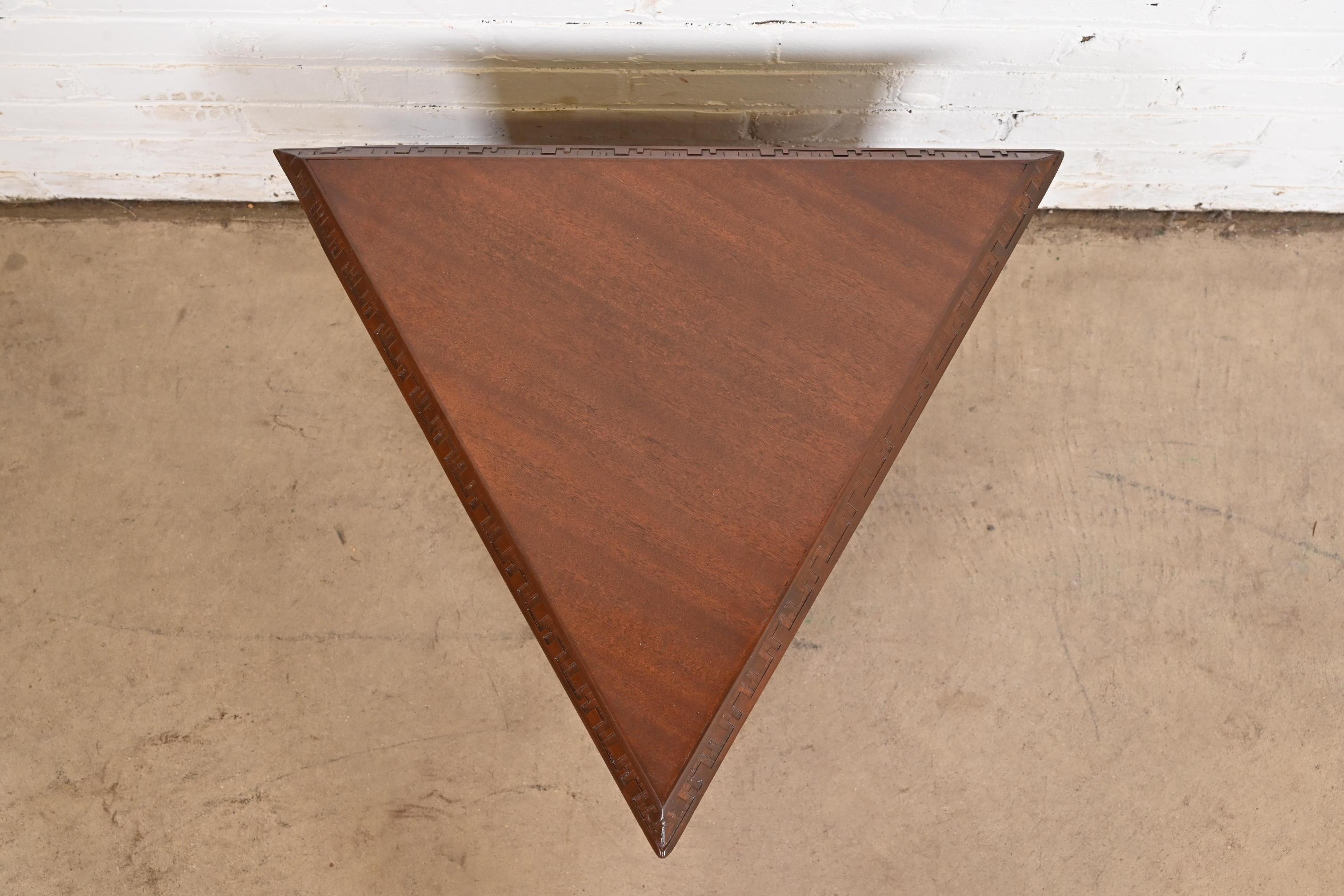 Mid-20th Century Frank Lloyd Wright Taliesin Mahogany Triangular Side Table, Newly Refinished For Sale