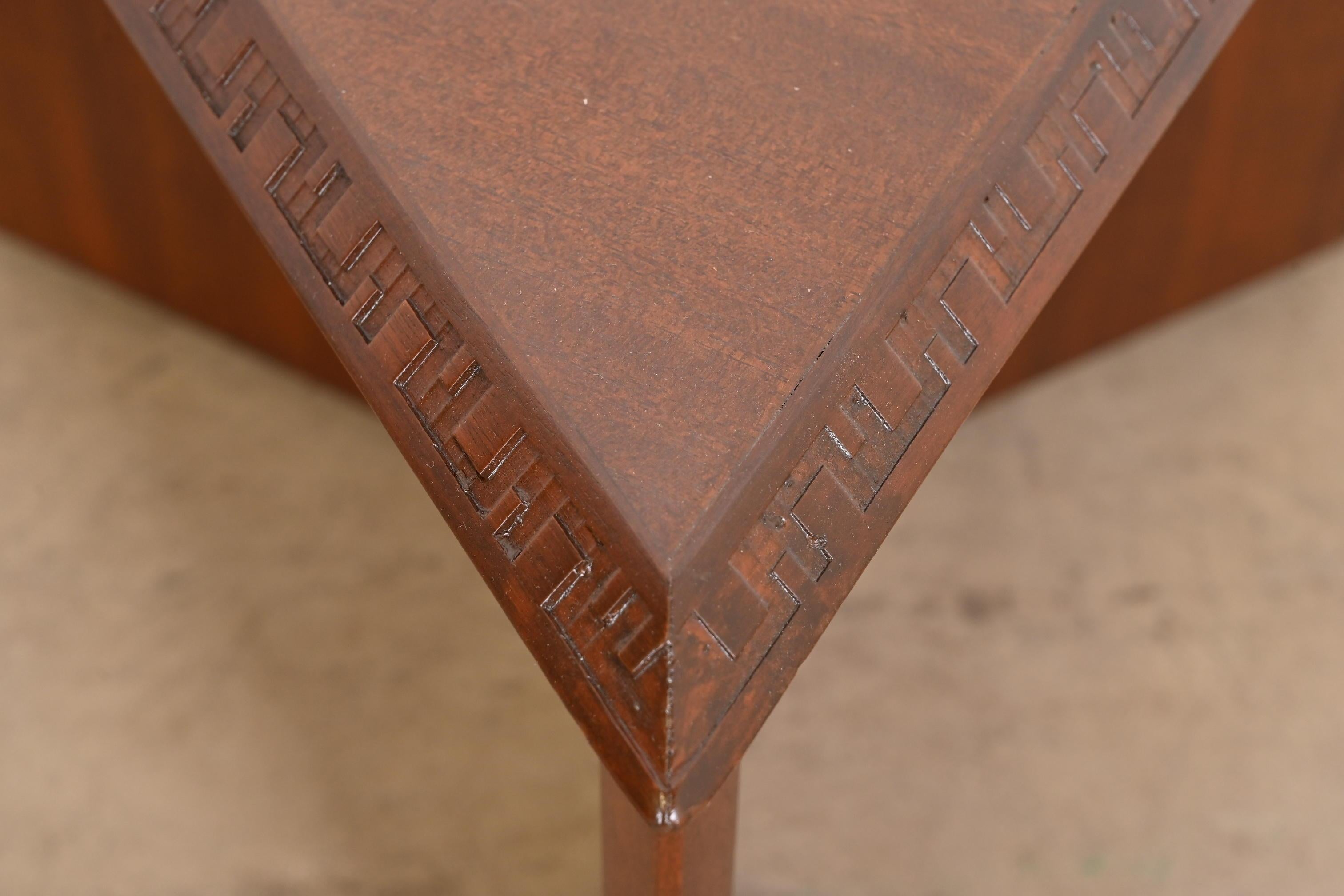 Frank Lloyd Wright Taliesin Mahogany Triangular Side Table, Newly Refinished For Sale 1