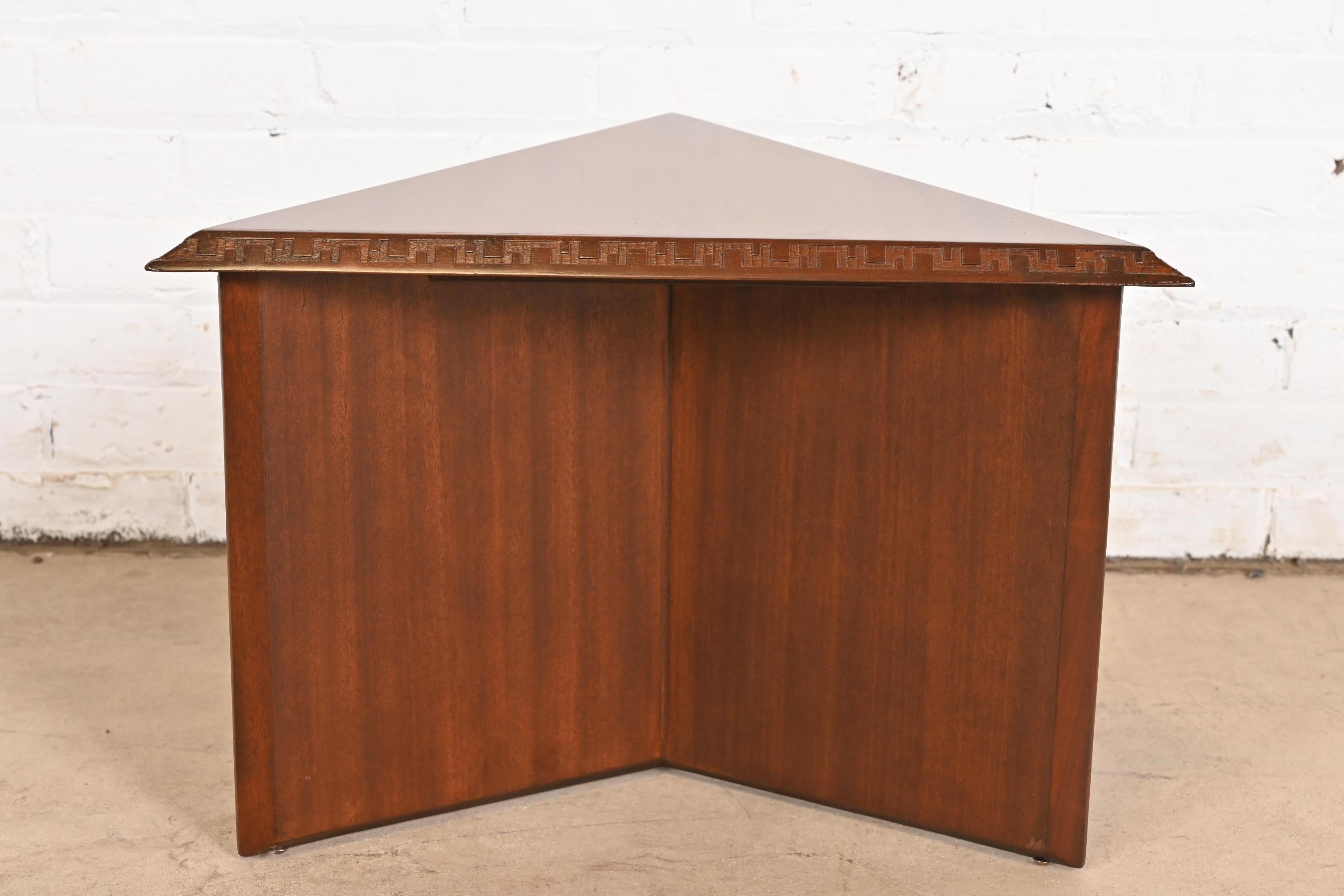 Frank Lloyd Wright Taliesin Mahogany Triangular Side Table, Newly Refinished For Sale 3
