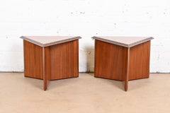 Frank Lloyd Wright Taliesin Mahogany Triangular Side Tables, 1955