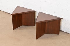 Frank Lloyd Wright Taliesin Mahogany Triangular Side Tables, Newly Refinished