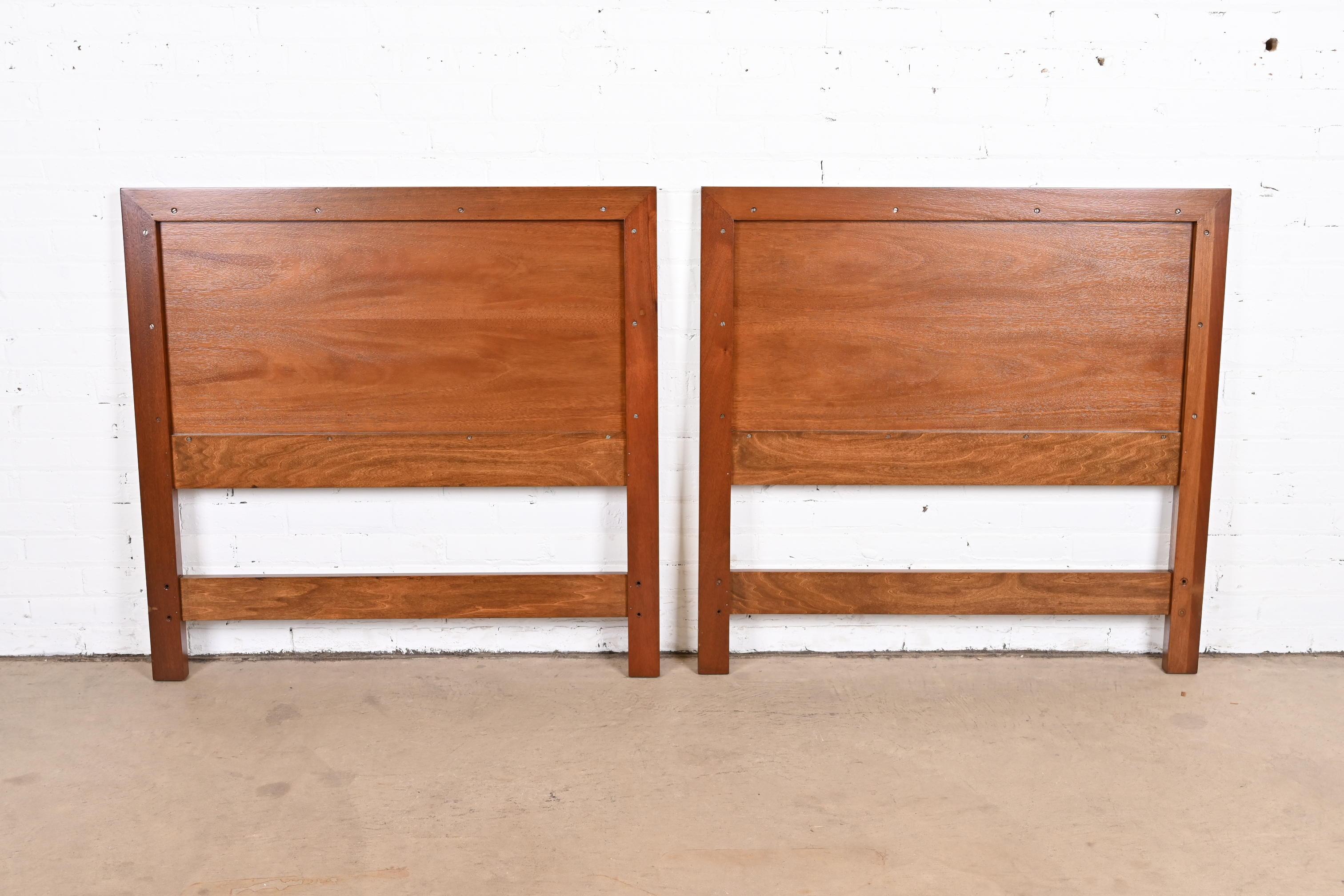 Frank Lloyd Wright Taliesin Mahogany Twin Headboards, Newly Restored In Good Condition For Sale In South Bend, IN