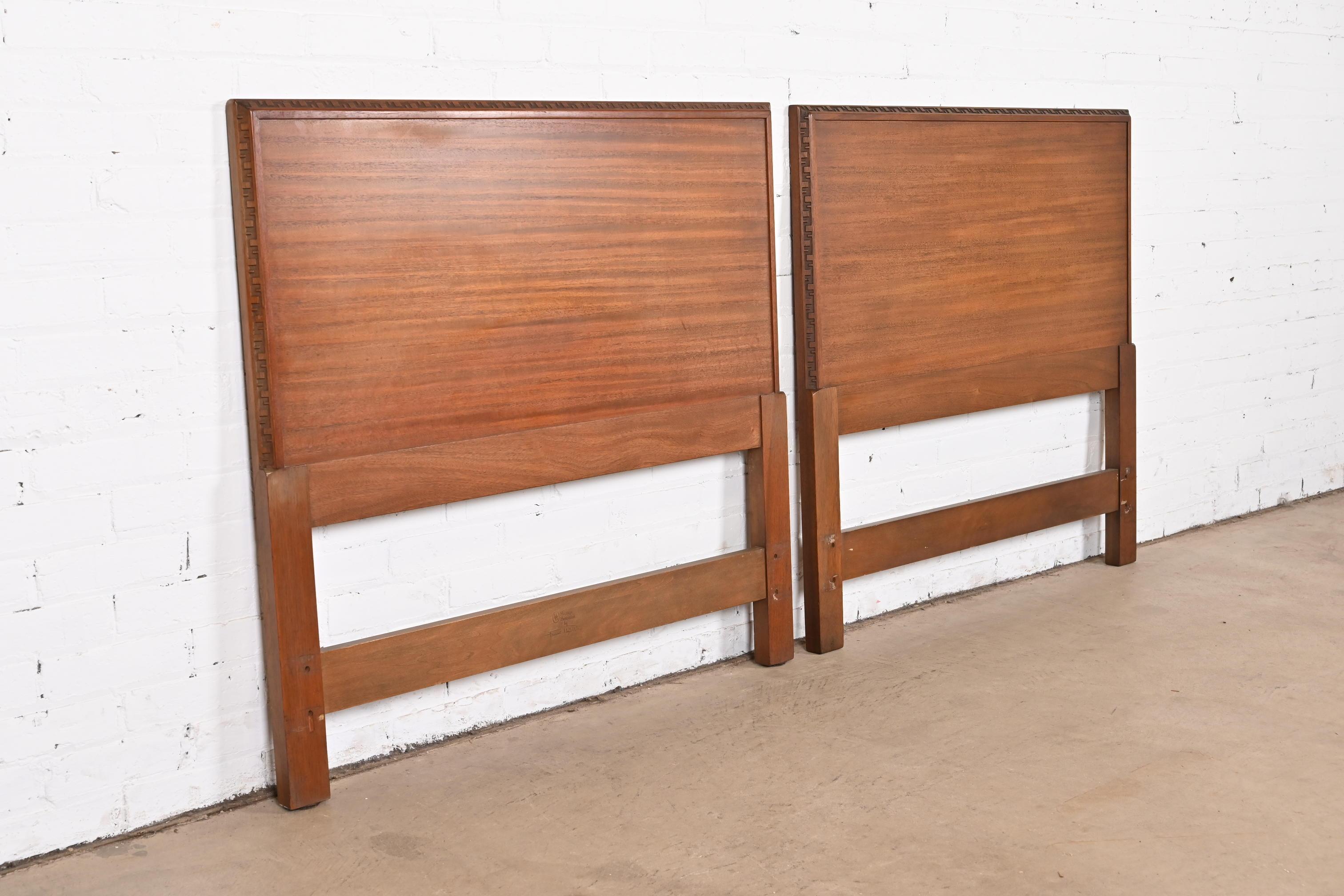 Frank Lloyd Wright Taliesin Mahogany Twin Headboards, Pair In Good Condition In South Bend, IN