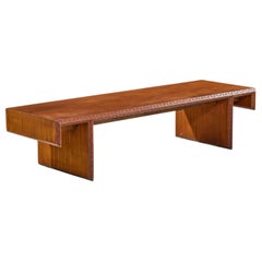 Frank Lloyd Wright Taliesin Mid Century Carved Mahogany Bench Coffee Table