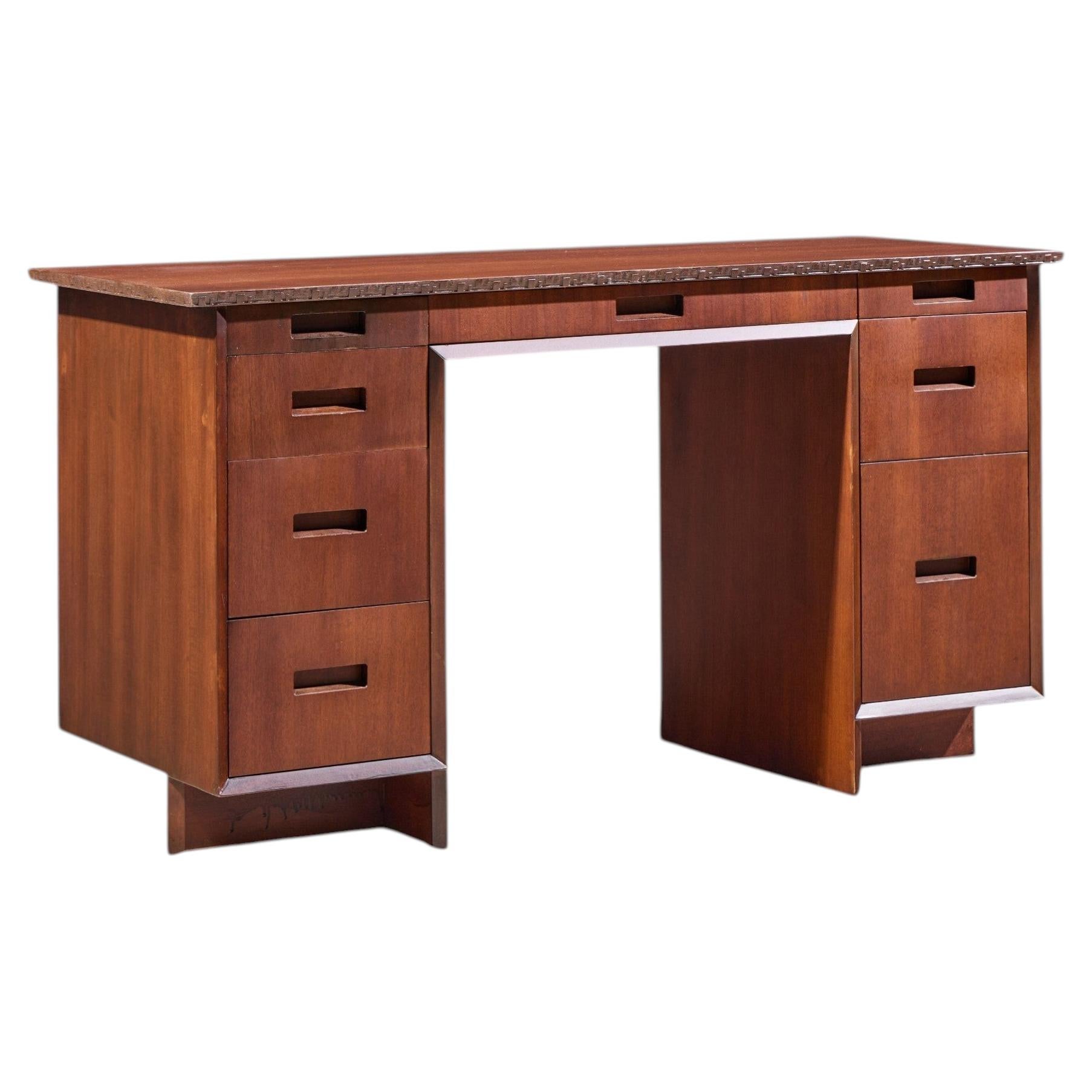 Frank Lloyd Wright Taliesin Mid Century Mahogany Desk For Sale