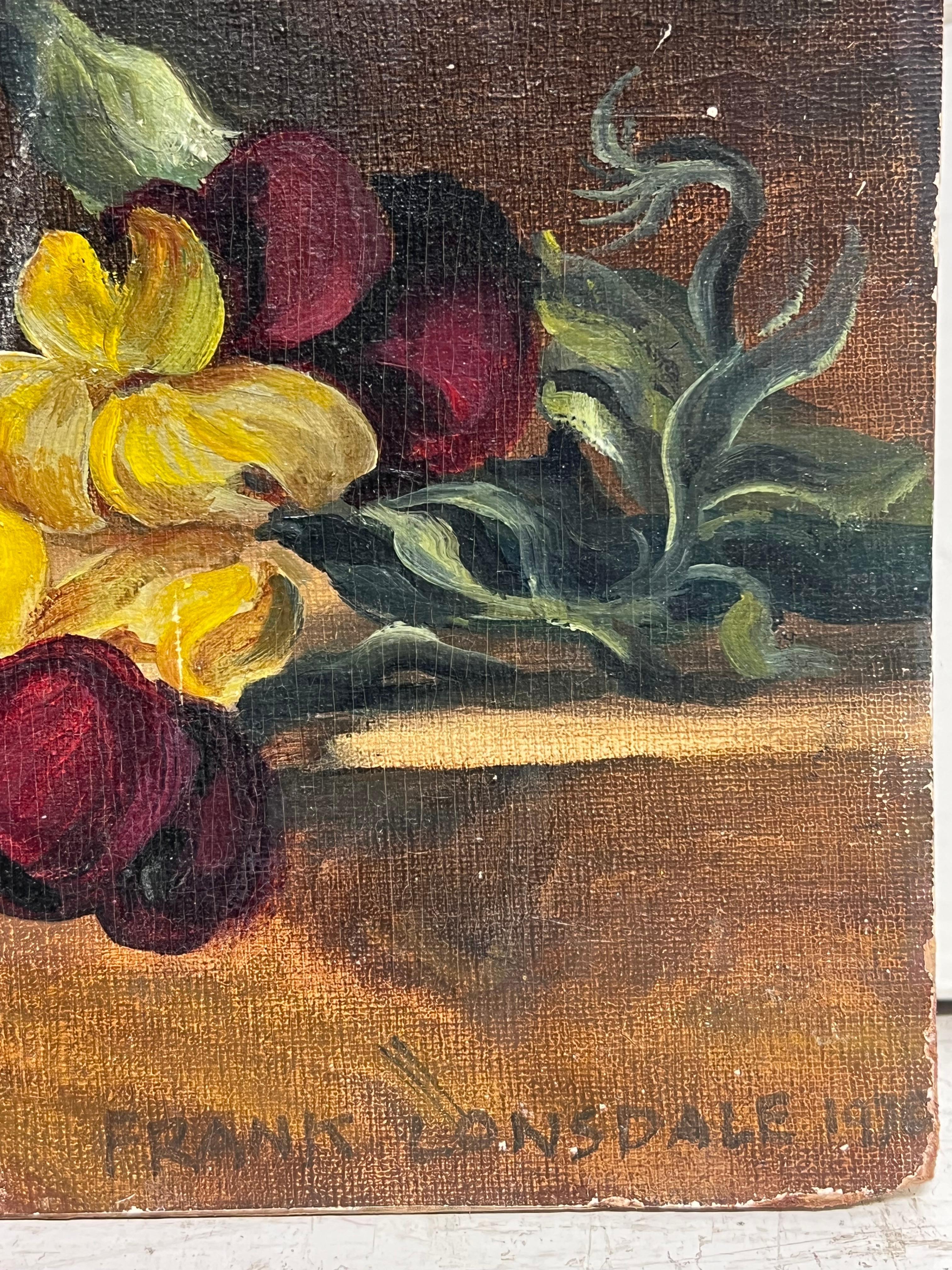 Nature morte classique de fleurs ornées sur socle en marbre Huile anglaise signée en vente 6