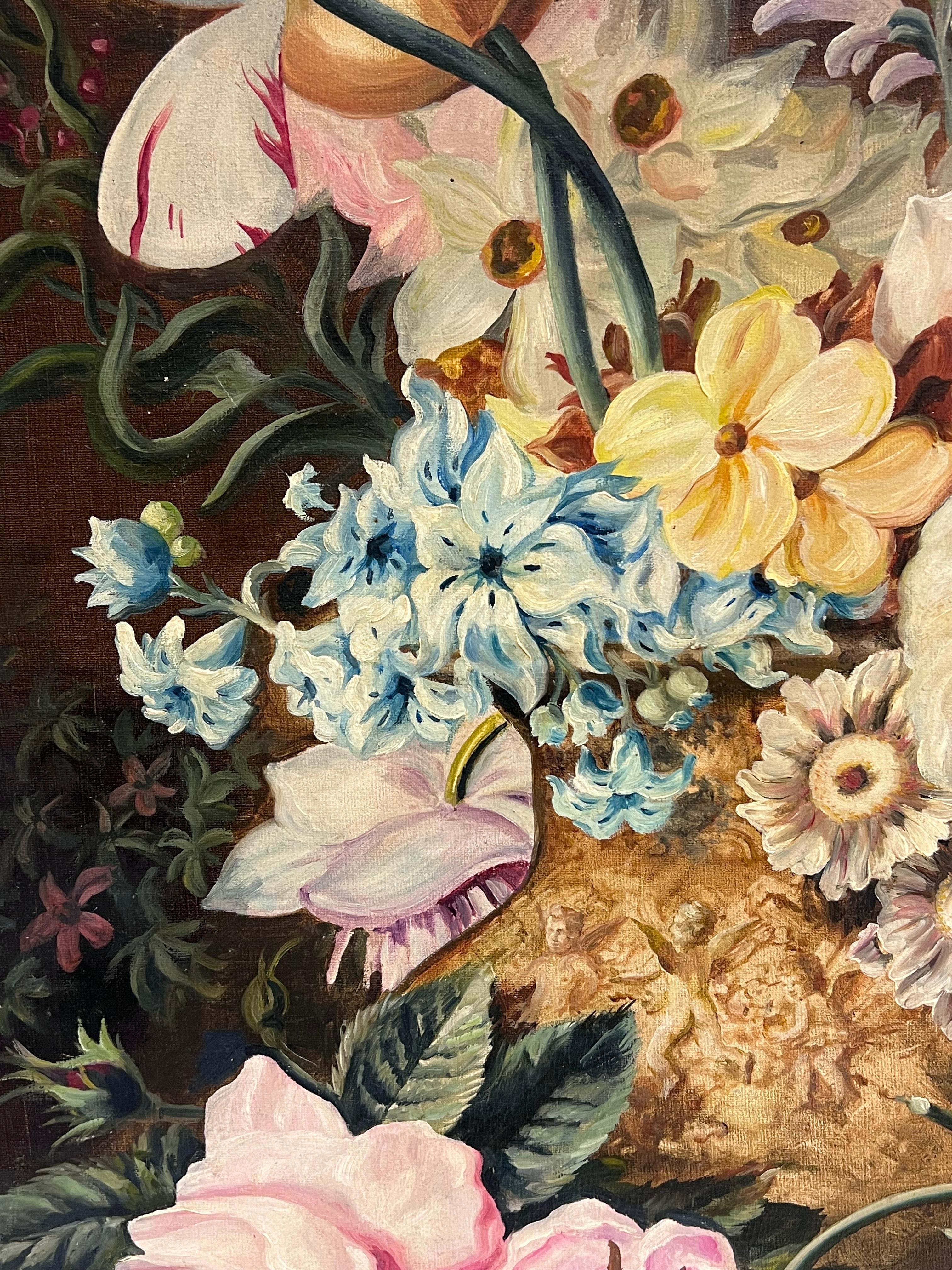 Nature morte ornée de fleurs classiques
de Frank Lonsdale, Britannique, début du 20e siècle
huile sur panneau signée, non encadrée
daté de 1936 ou 8
tableau : 28 x 25 pouces
Provenance : collection privée, Royaume-Uni.
Condit : les coins et les