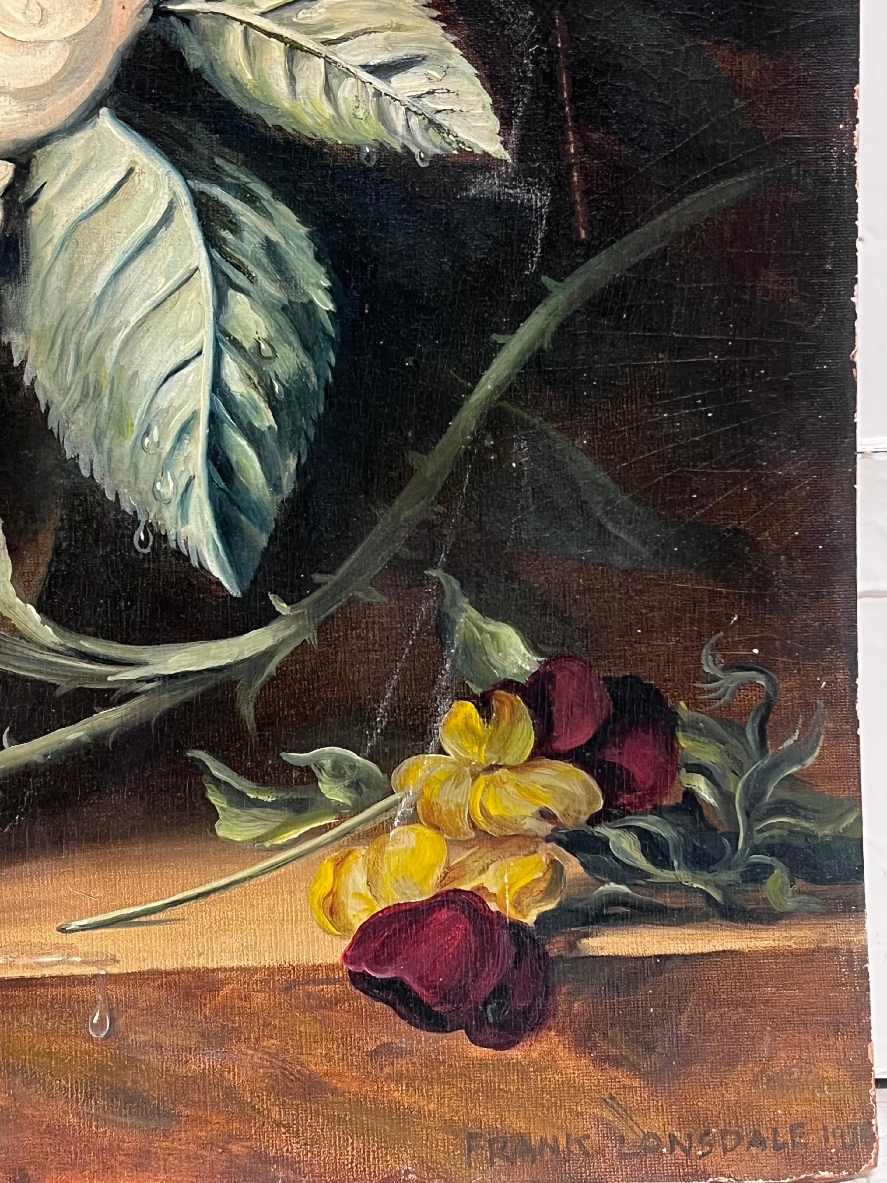 Nature morte classique de fleurs ornées sur socle en marbre Huile anglaise signée en vente 3