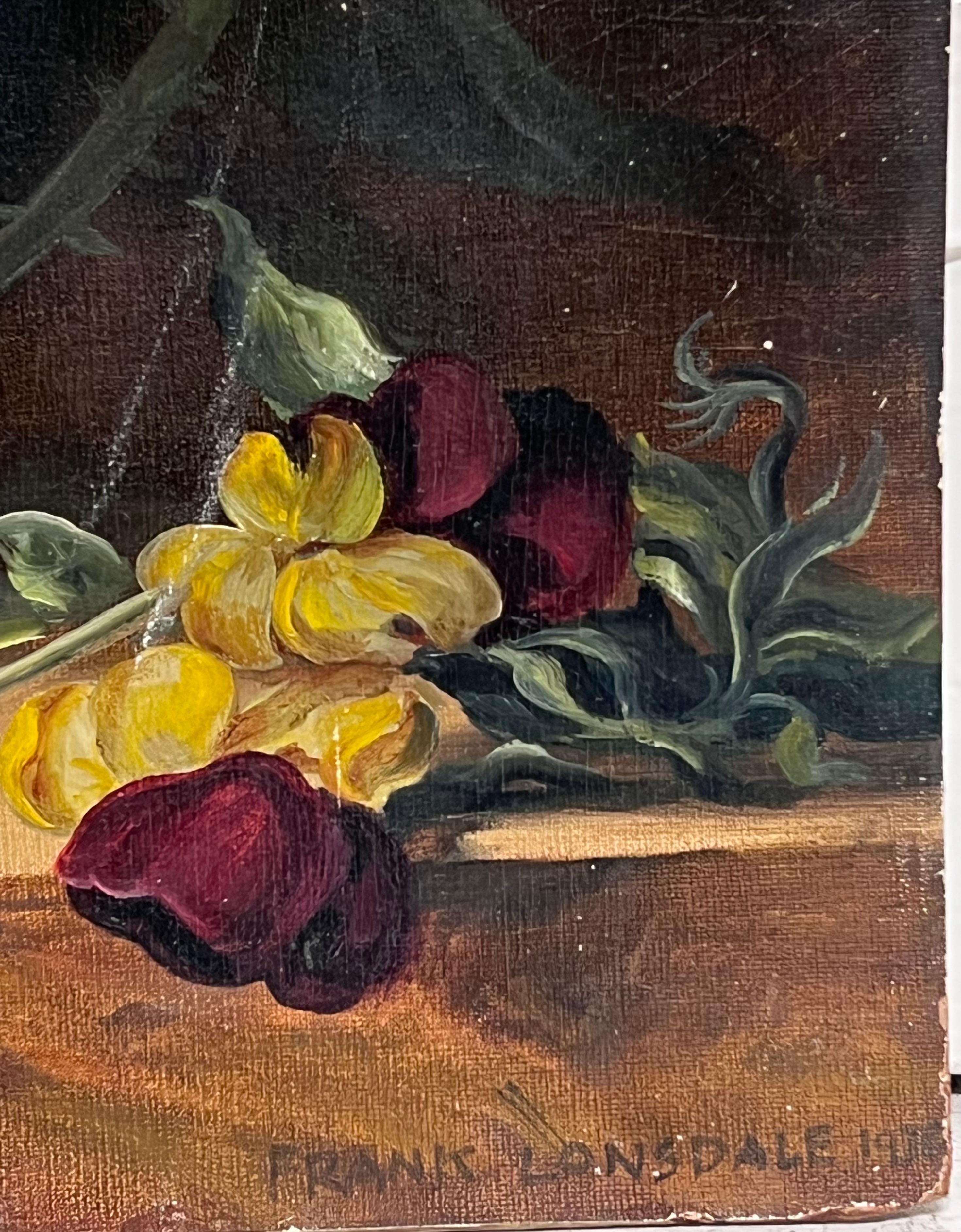Nature morte classique de fleurs ornées sur socle en marbre Huile anglaise signée en vente 4