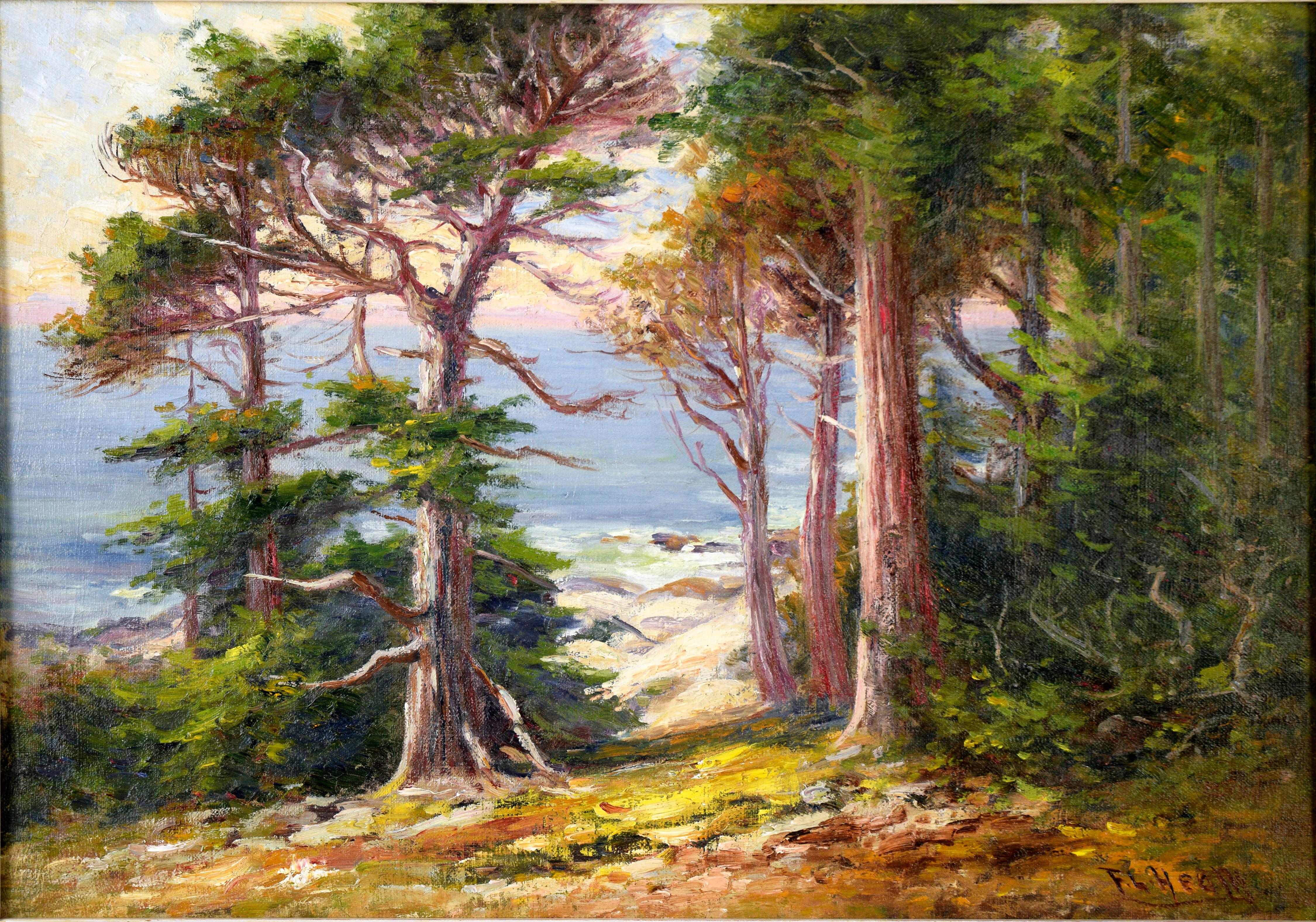 Old 17 Mile Drive, Carmel California Landscape Early 1900s Oil on Linen - American Impressionist Painting by Frank Lucien Heath