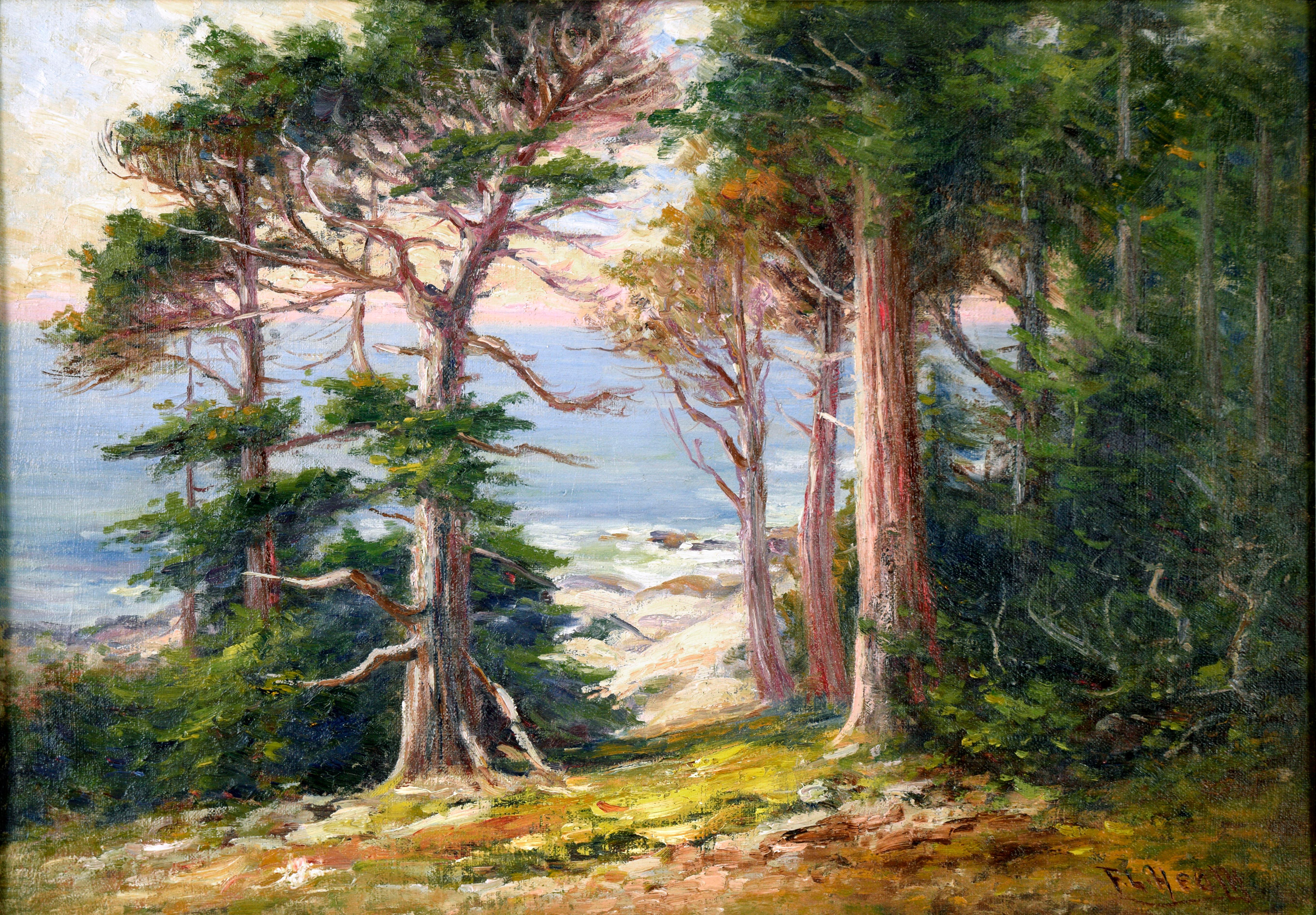 Old 17 Mile Drive, Carmel California Landscape Early 1900s Oil on Linen For Sale 1