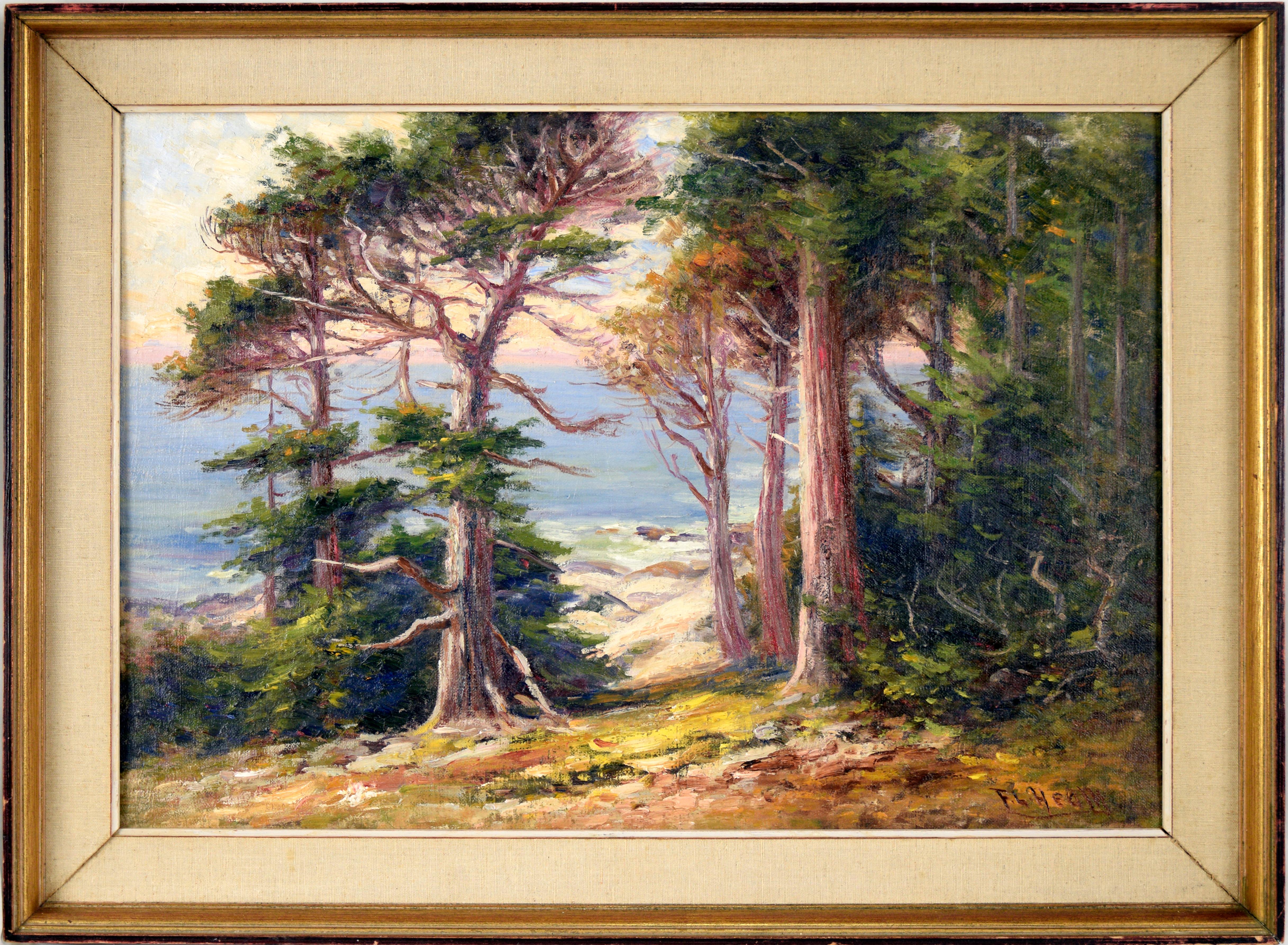 Old 17 Mile Drive, Carmel California Landscape Early 1900s Oil on Linen