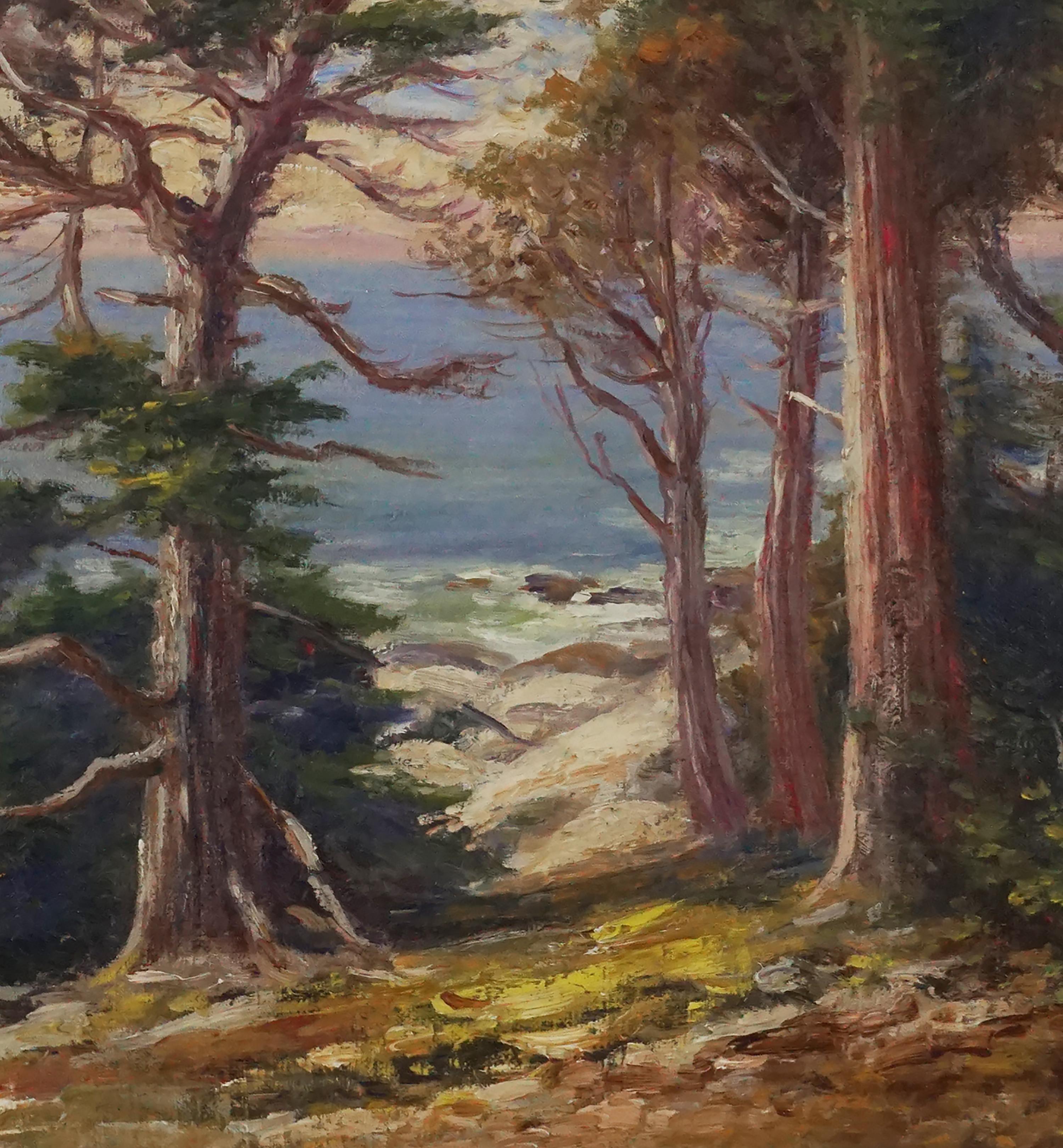 Paisaje de principios del siglo XX en Old 17 Mile Drive, Carmel California - Painting impresionista estadounidense de Frank Lucien Heath