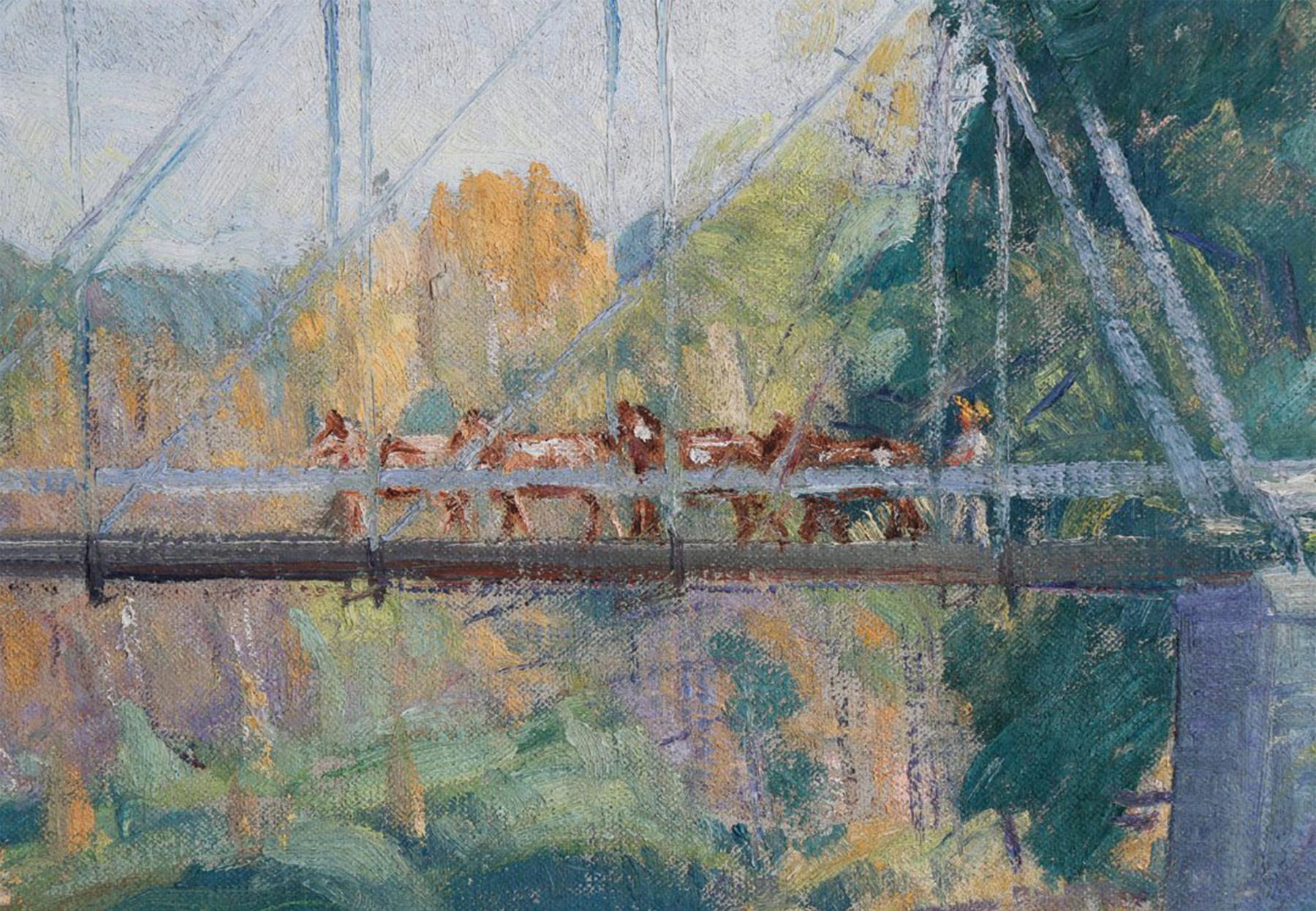 Frank Luis Jirouch (americano, 1878-1970)
Ritorno alle stalle, Gates Mills, Ohio, 1925-30 ca. 
Olio su tavola di tela
Firmato in basso a destra
14 pollici di altezza x 16 pollici di larghezza. 
18,75 h. x 21,75 l., come incorniciato

Frank L.